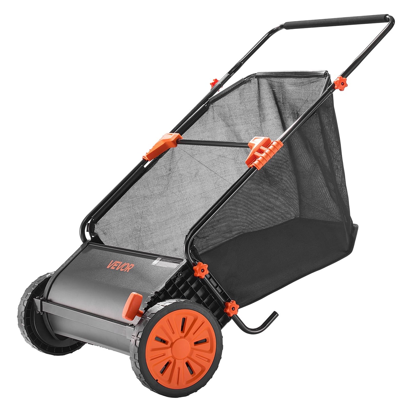 VEVOR Push Lawn Sweeper, 26 in Leaf & Grass Collector with 7 cu. ft. Hopper Bag, Adjustable Brush Height & Spinning Brushes, Heavy Duty Yard Sweeper with Rubber Wheels for Leaves Grass Cleanup