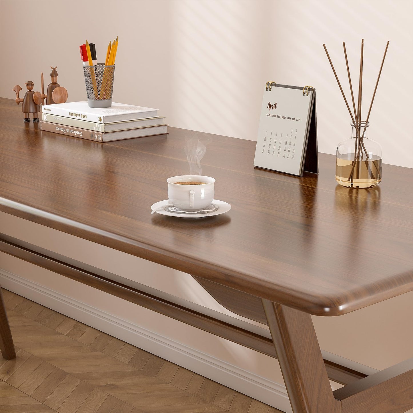 OSCHF Solid Wood Study Desk - 71" Double Long Computer Table for Home Office, 2-Person PC Workstation, Walnut