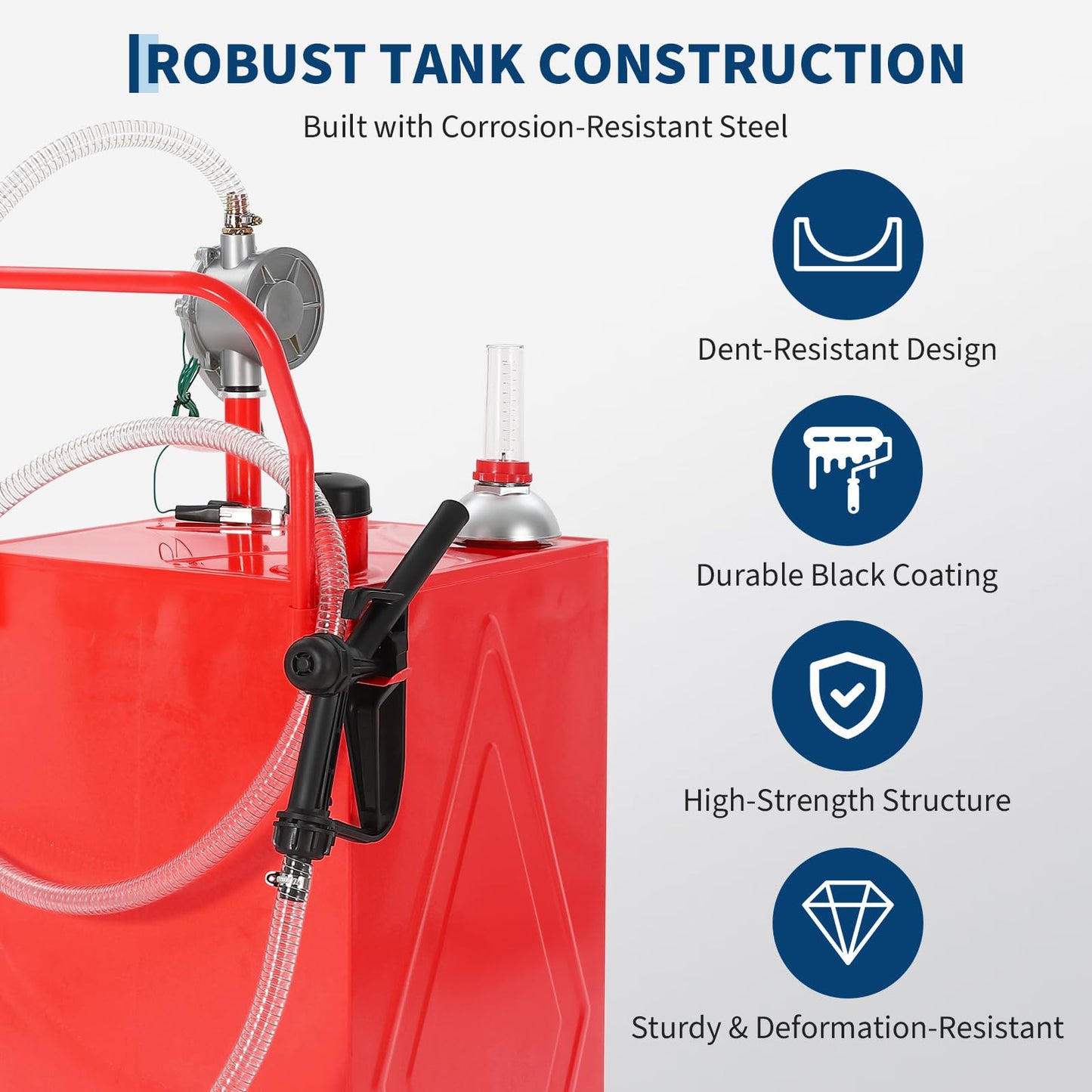 35 Gallon Fuel Gas Caddy Storage Tank, Portable Gas Caddy with Wheels, Manual Rotary Transfer Pump, Fuel Hose, Wide Fill Opening, Vent and Level Gauge, Mobile Gasoline Diesel Transfer Tank for ATV, Mower, Tractor, Car, Boat