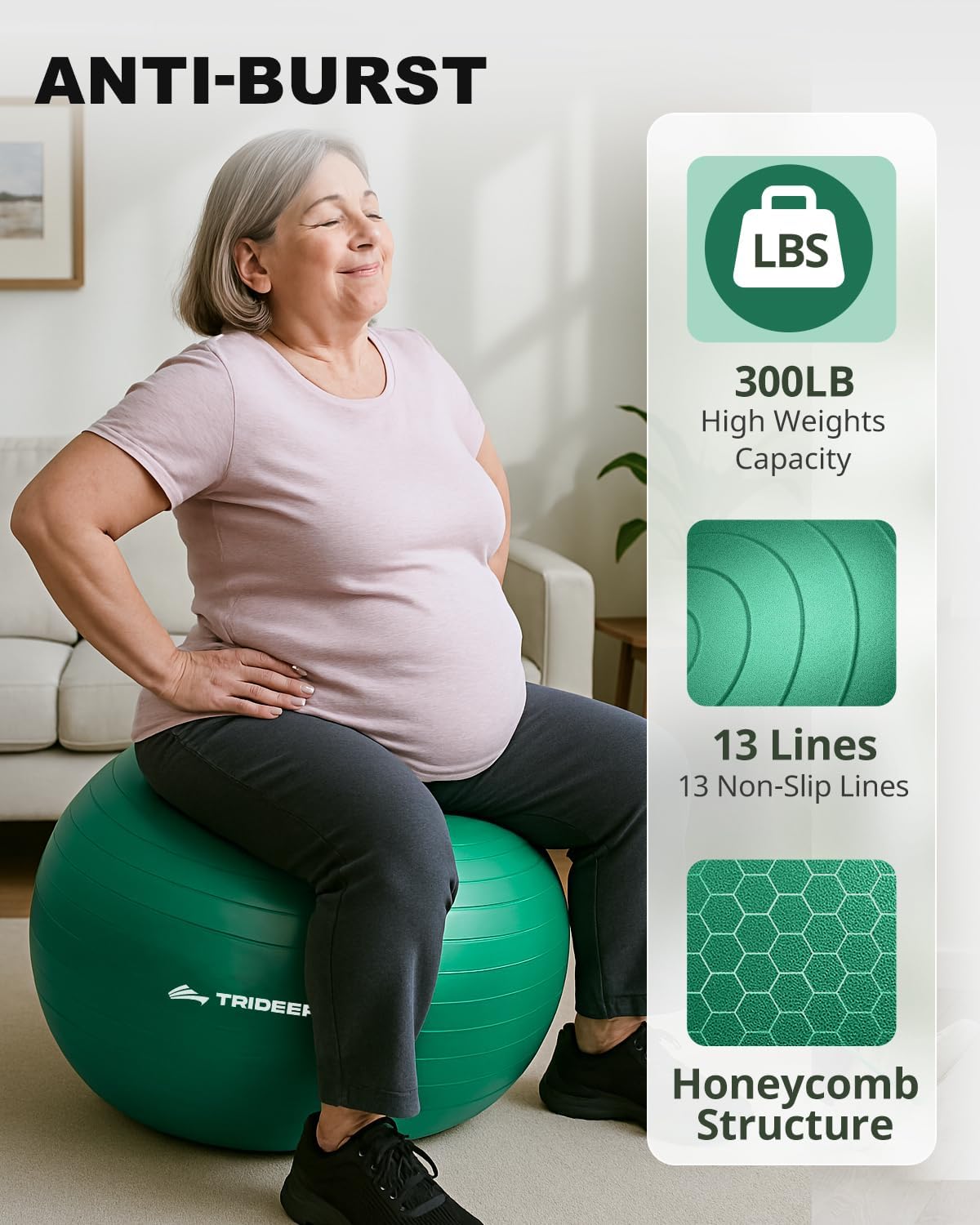 Trideer Exercise Ball for Physical Therapy, Core Strength, Stability & Balance Training, Swiss Ball for Yoga, Fitness & Rehabilitation