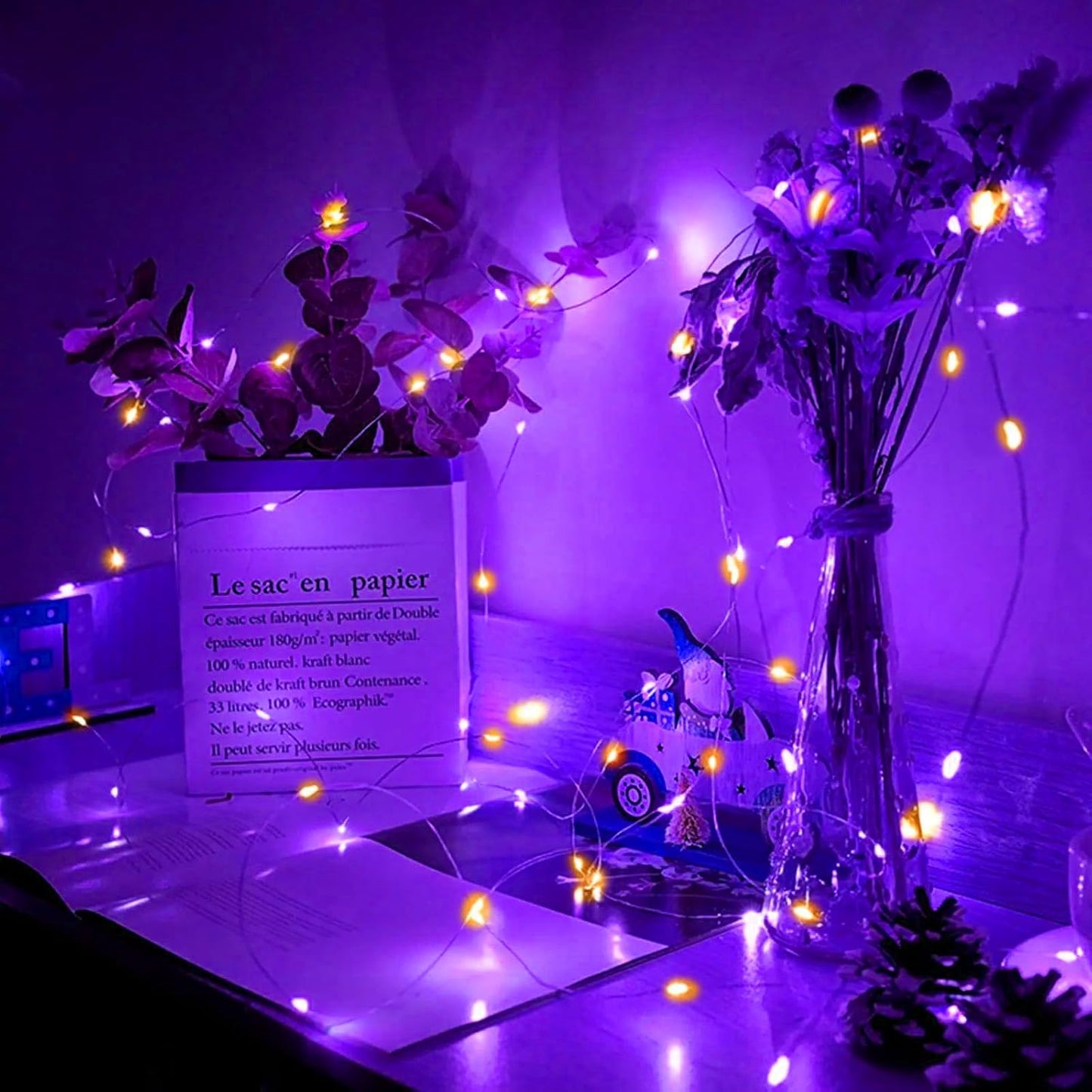Skiennix 24-Pack Fairy Lights - 7Ft 20 LED Twinkle String Lights | Battery Operated & Waterproof for Parties, Weddings, Christmas, and Valentine's Day - Orange & Purple