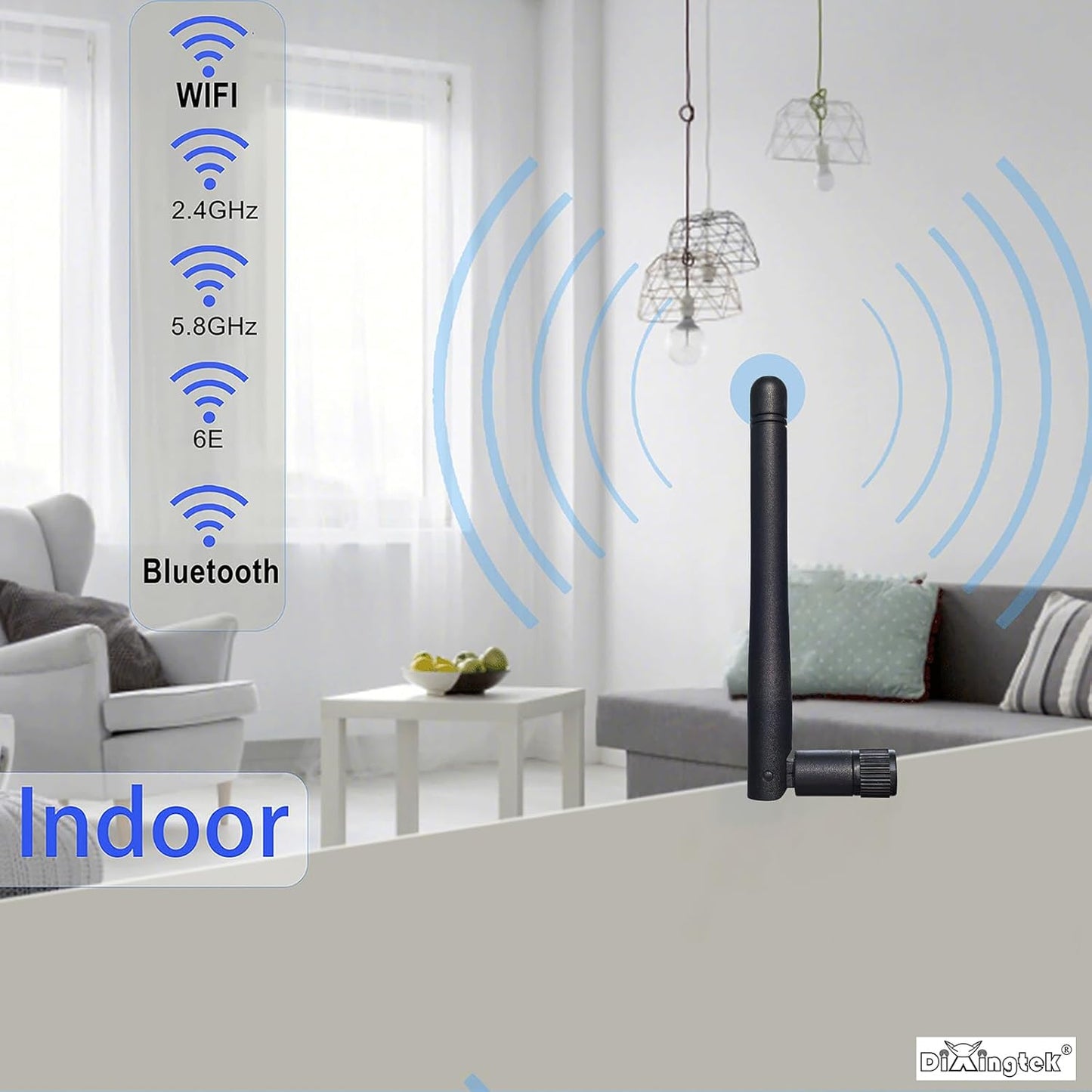 Dixingtek 6E 2.4GHz 5GHz 6GHz 2-Pack WiFi Tri-Band Bluetooth SMA Male Antenna, Compatible with WiFi Router Camera PCI-E
