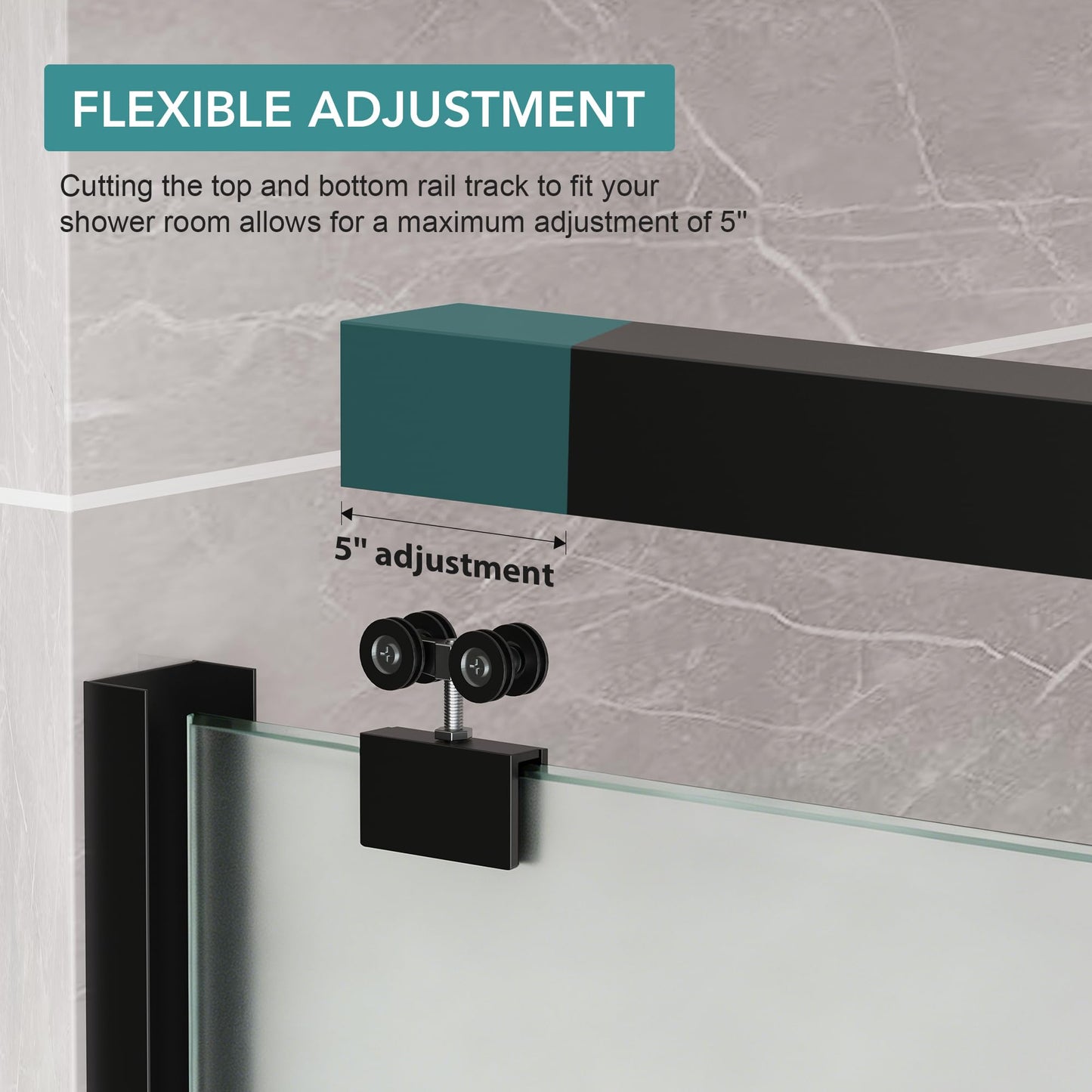 KPUY Frosted Glass Shower Door, 43-48" W x 76" H Semi-Frameless Double Sliding Shower Door, 1/4" (6mm) Tempered Glass with Explosion-Proof Film & Nano Coating, Matte Black