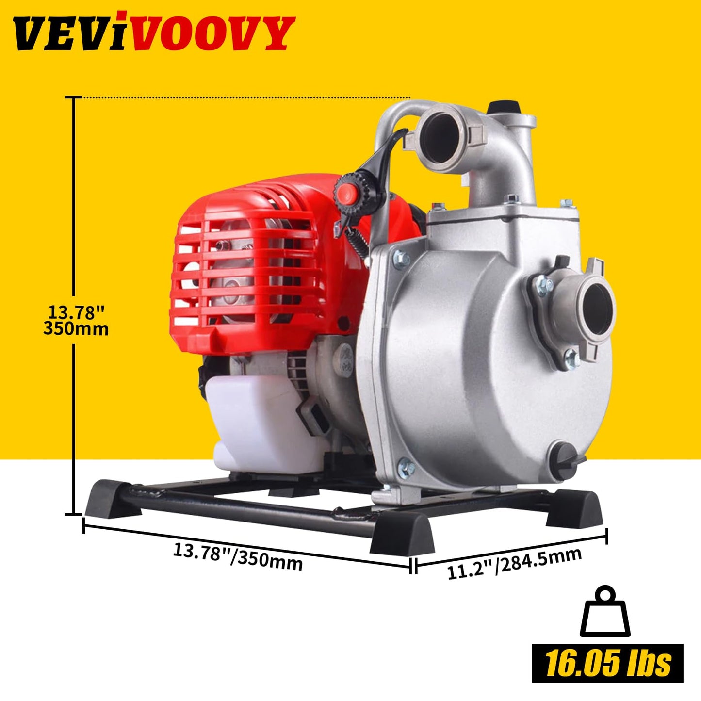 VEVIVOOVY 1.6HP 2 Stroke Gas Gasoline Water Pumps,1.5" Inch 1.25KW Petrol Water Transfer High Pressure Pump, 52CC Trash Pump 8500RPM Air Cooling Single-cylinder for Irrigation Pool