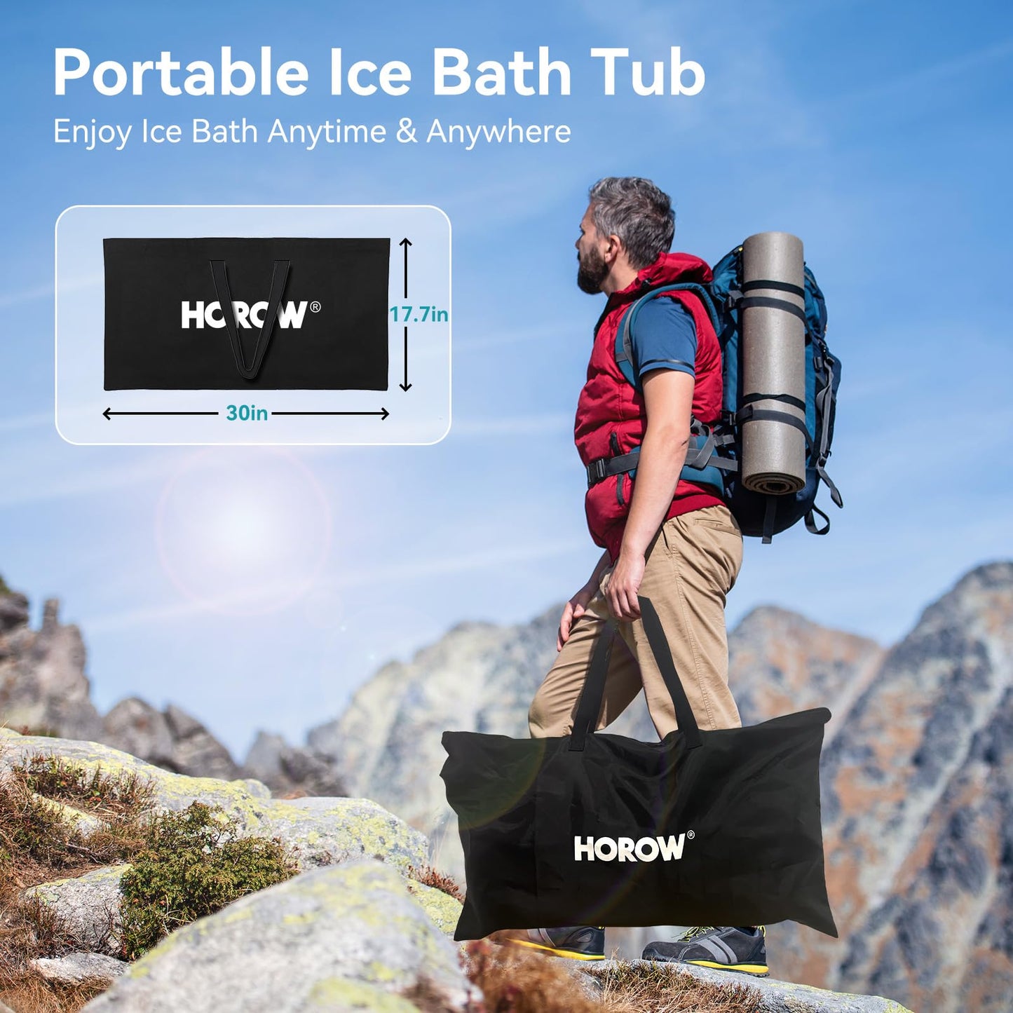 HOROW Ice Bath Cold Plunge Tub with Cover, Multiple Layered Portable Ice Bath Plunge for Cold Water Therapy and Recovery, Indoor & Outdoor Use for Athletes & Adults, 100 Gallons, Black, Round