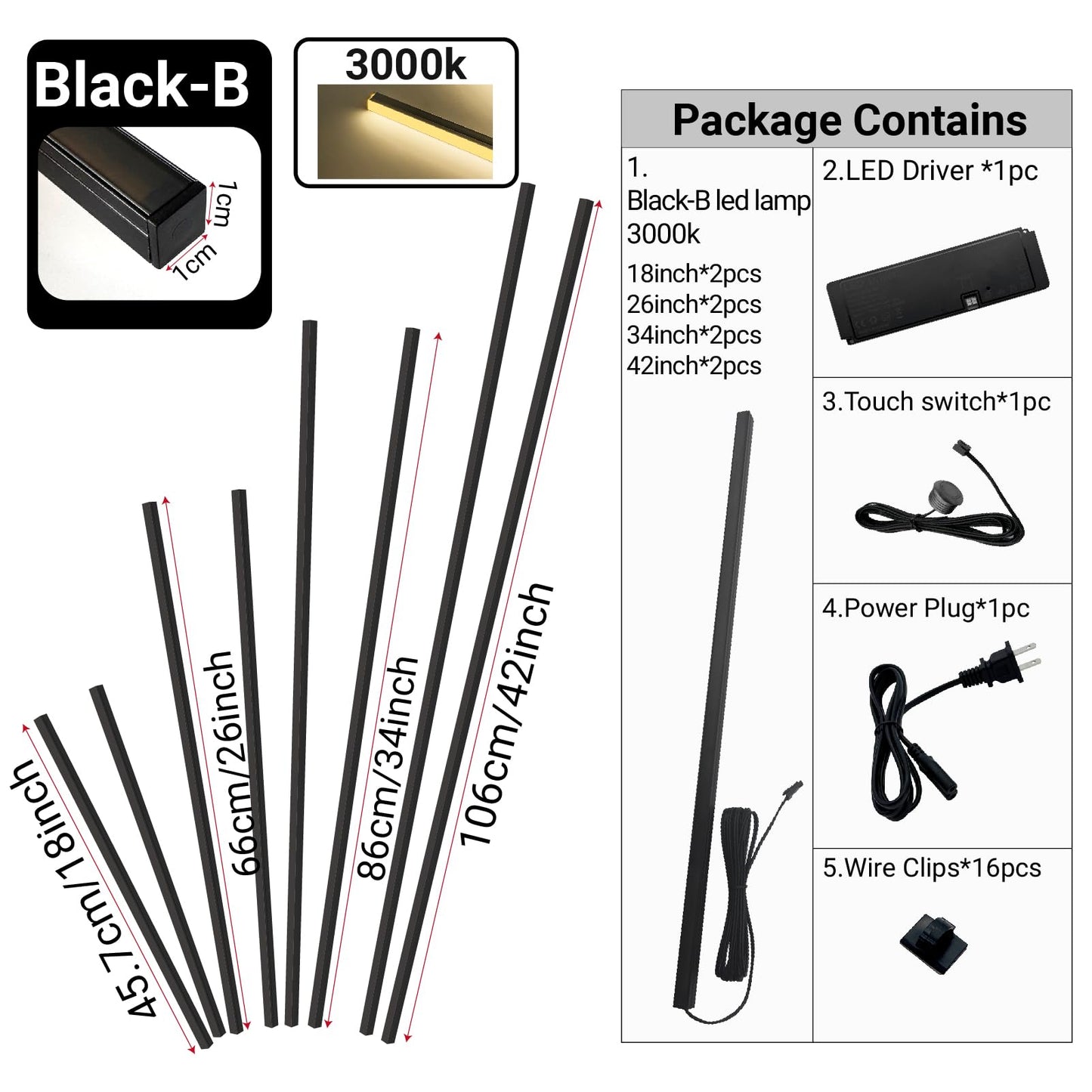HAMRVL Black LED Recessed Lighting Kit - 8 PCS 3000K Warm White LED Strip Lights with Touch Control, Dimmable Self-Adhesive Wall Panel Lights for Wood Slat Wall Panels, Under Cabinet (Black Cover)