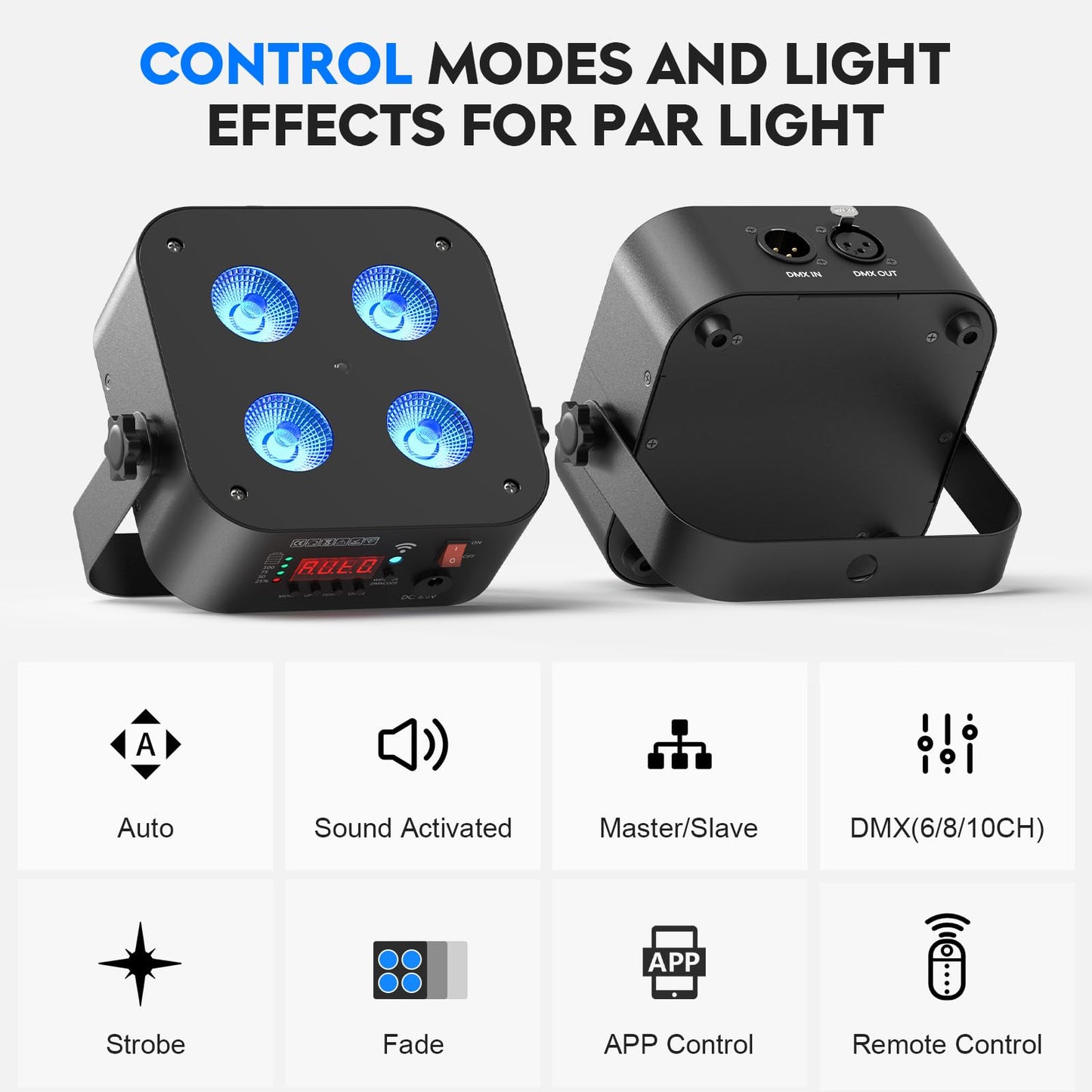 DazzlingStage Mini Rechargeable Par Lights, 4 * 18W RGBWA UV 6 in 1 Battery Powered Upights, APP & Wireless DMX Control Stage Lights, Uplighting for Wedding Birthday Party Festival