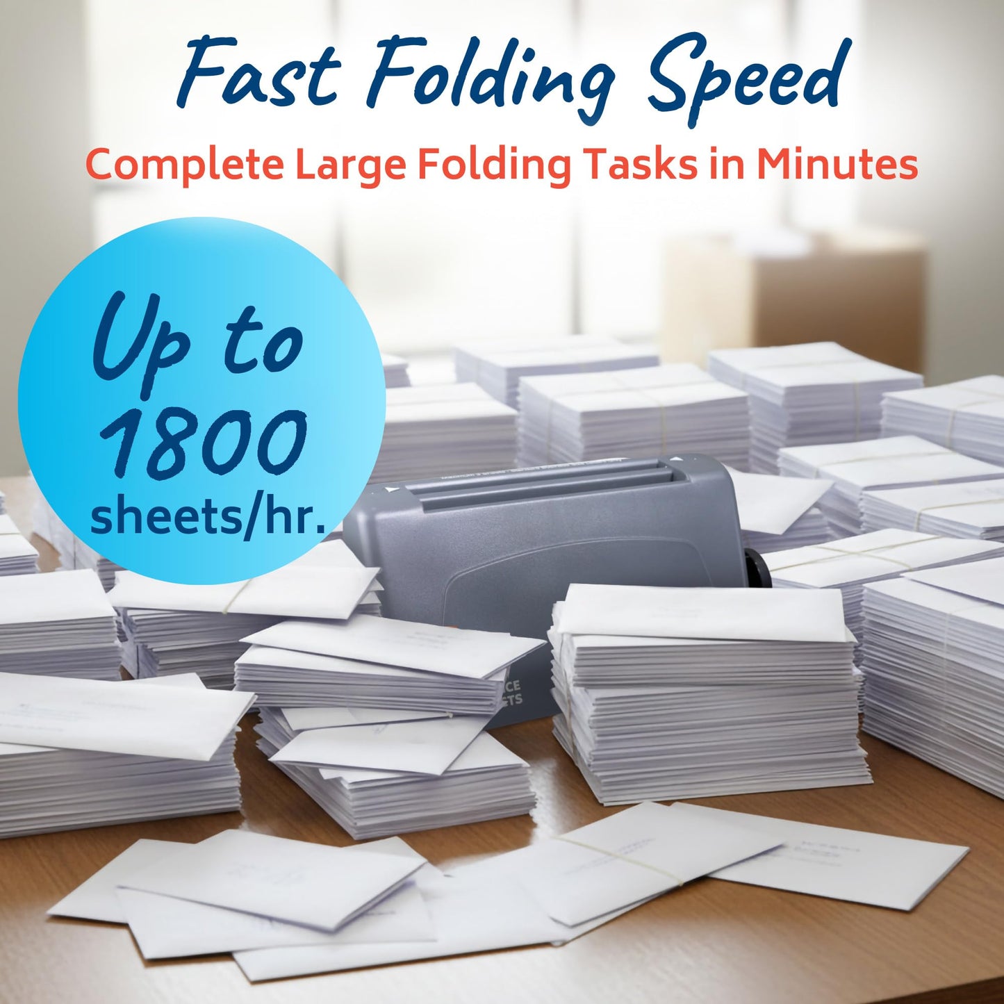 Martin Yale P6500 Paper Folding Machine for Letter Size Paper, Manual Feed Automatic Operation, Desktop Letter Folding Machine with Tri Fold and Half Fold, Handles Up to 1,800 Sheets Per Hour