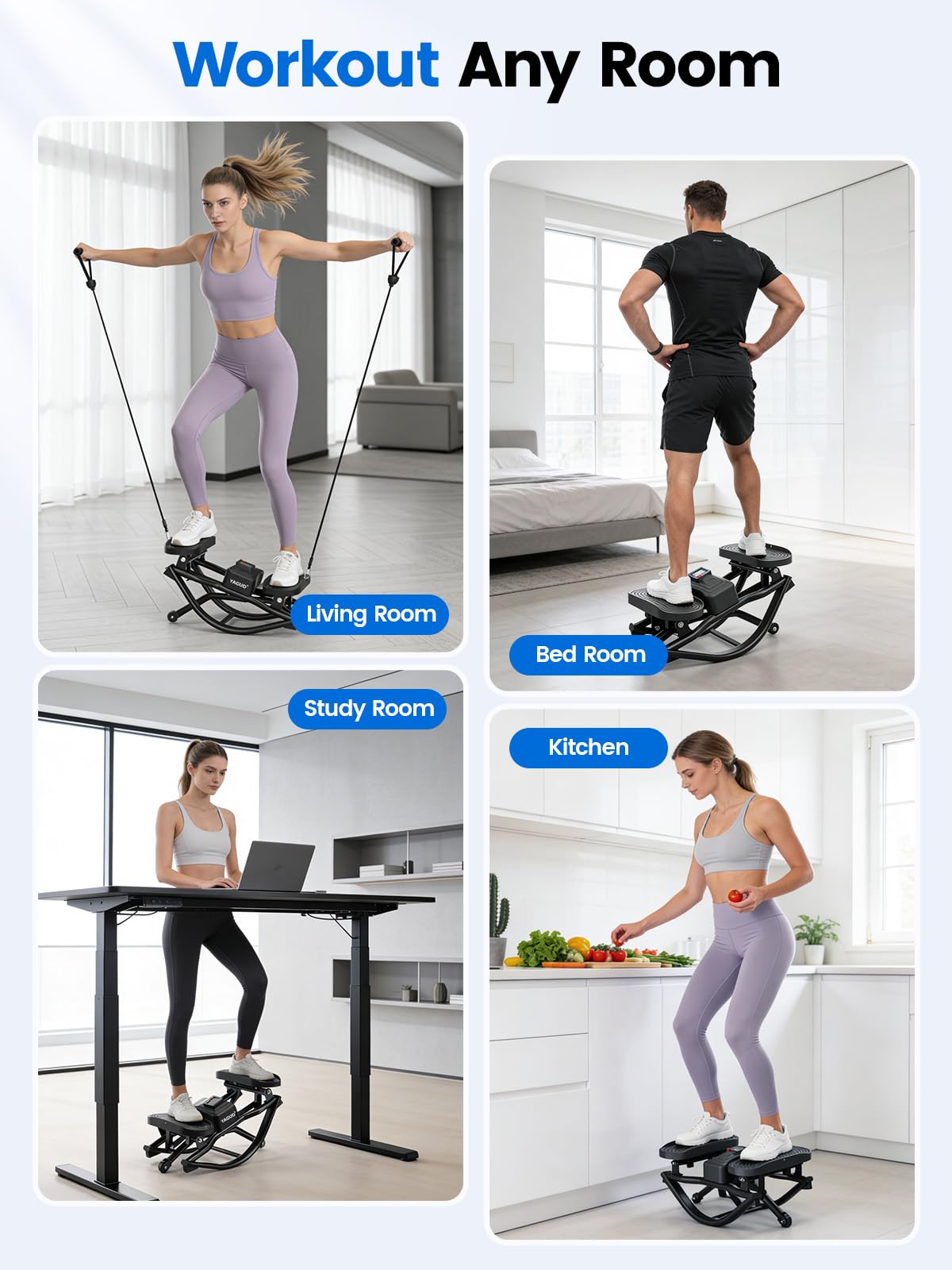 Yagud Rock Stepper for Exercise at Home, Portable Rock Stepper Side to Side with Resitance Bands,Full Body Workout Stepper Exercise Machine Low-Impact Knee-Friendly for Office