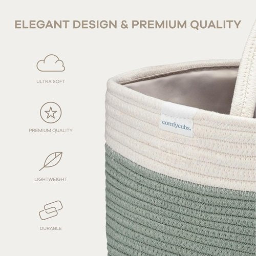 Comfy Cubs Diaper Caddy Organizer - Stylish Cotton Baby Basket with 3 Spacious Compartments | 8.5" x 15" x 8" - Sage