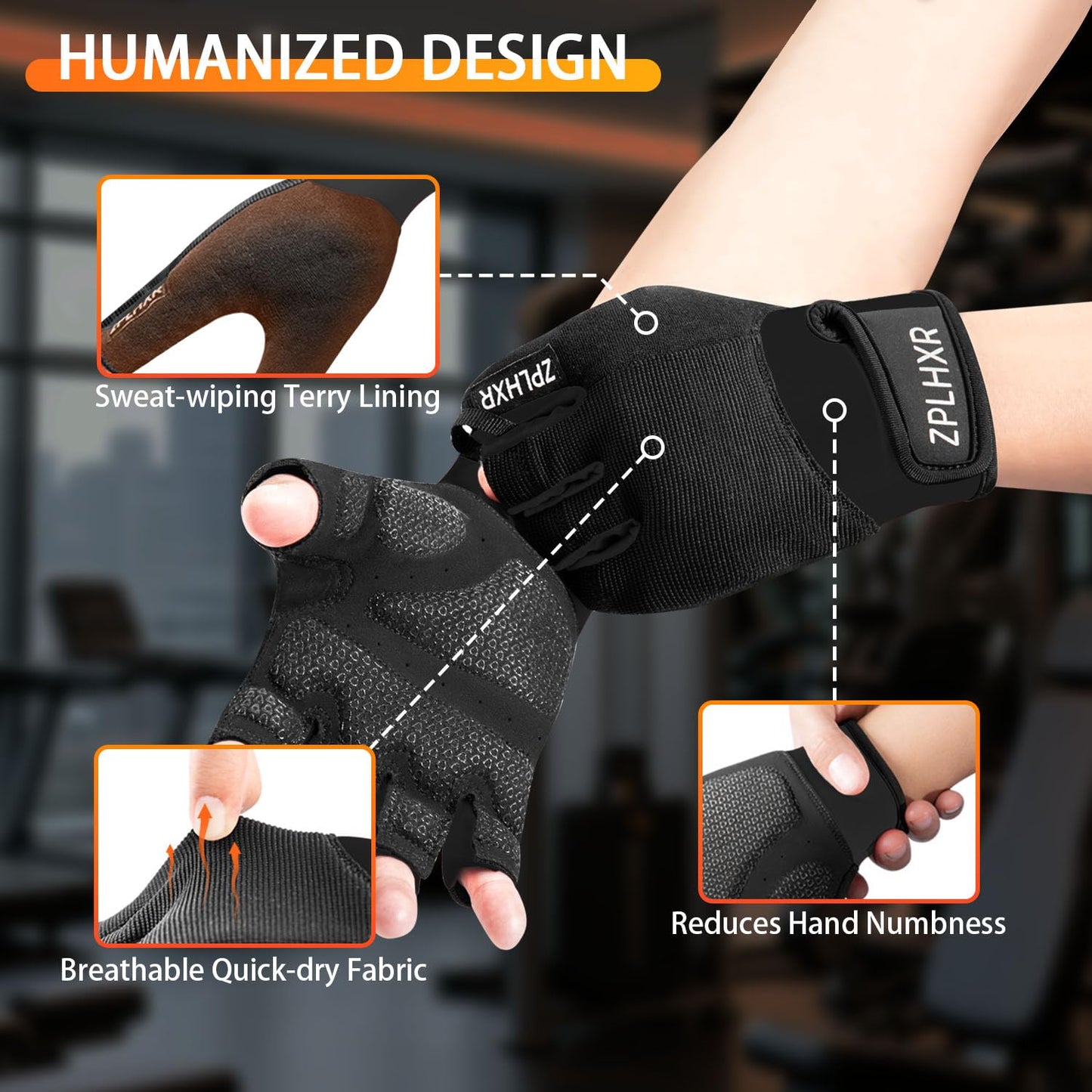 ZPLHXR Workout Gloves for Men and Women, Gym Gloves for Weight Lifting, Exercise, Cycling, Training & Fitness, Fingerless with Padded Grip, Full Palm Protection & Breathable Design