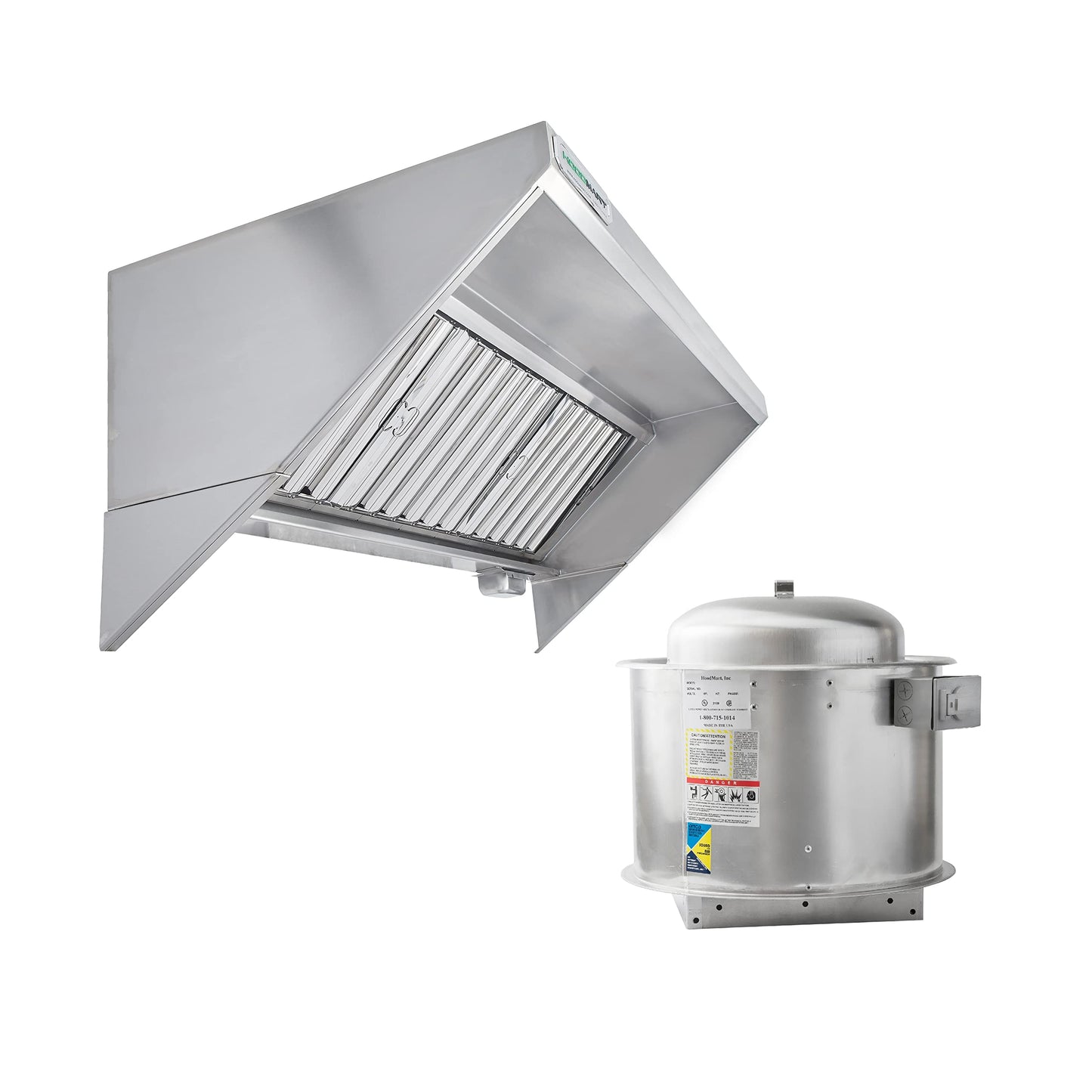 HOODMART 7' Concession Trailer Hood System for Food Truck | Commercial Range Hood with Direct Drive Exhaust Fan | Stainless Steel Kitchen Equipment with Install Kit Included