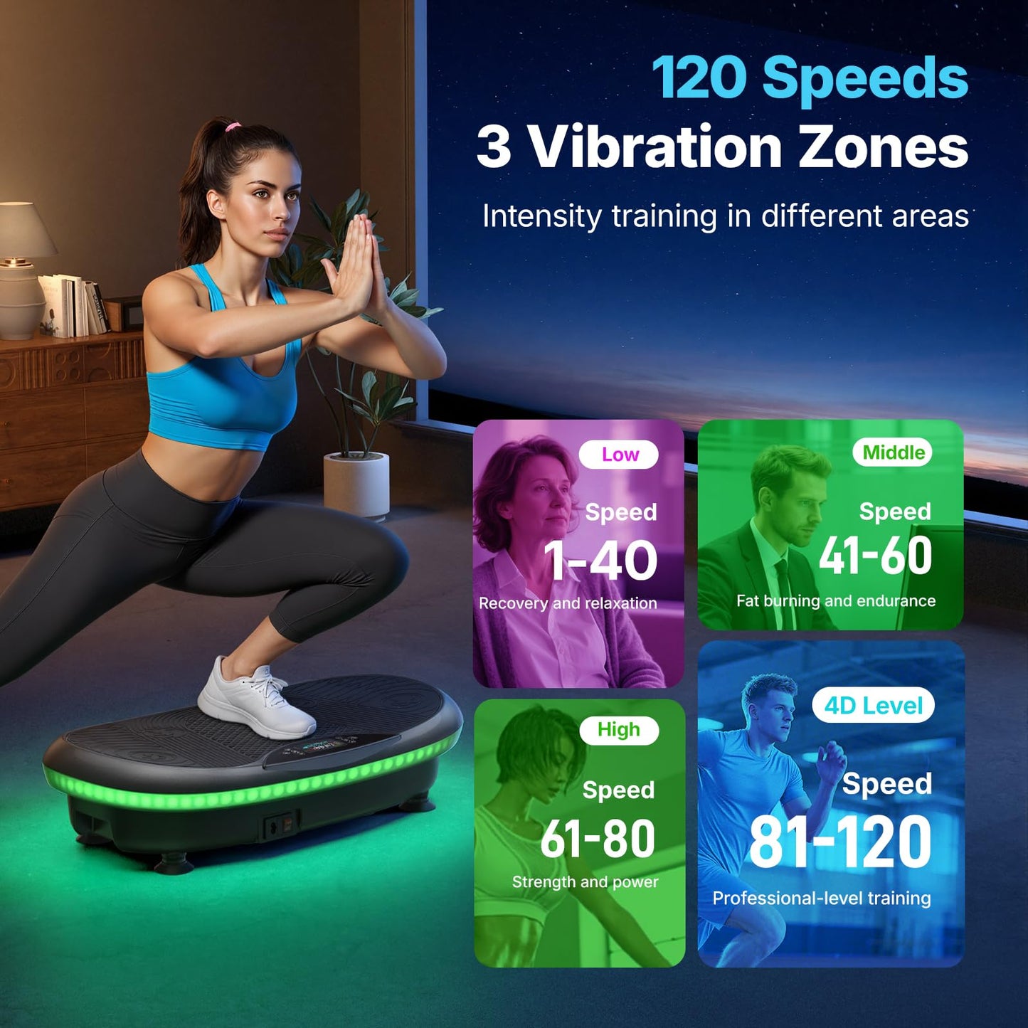 MERACH Vibration Plate Exercise Machine, 4D Whole Body Workout Vibrating Platform for Lymphatic Drainage Weight Loss Muscle Activation, Home Fitness Equipment with Bluetooth Light Pull Cord (Black)