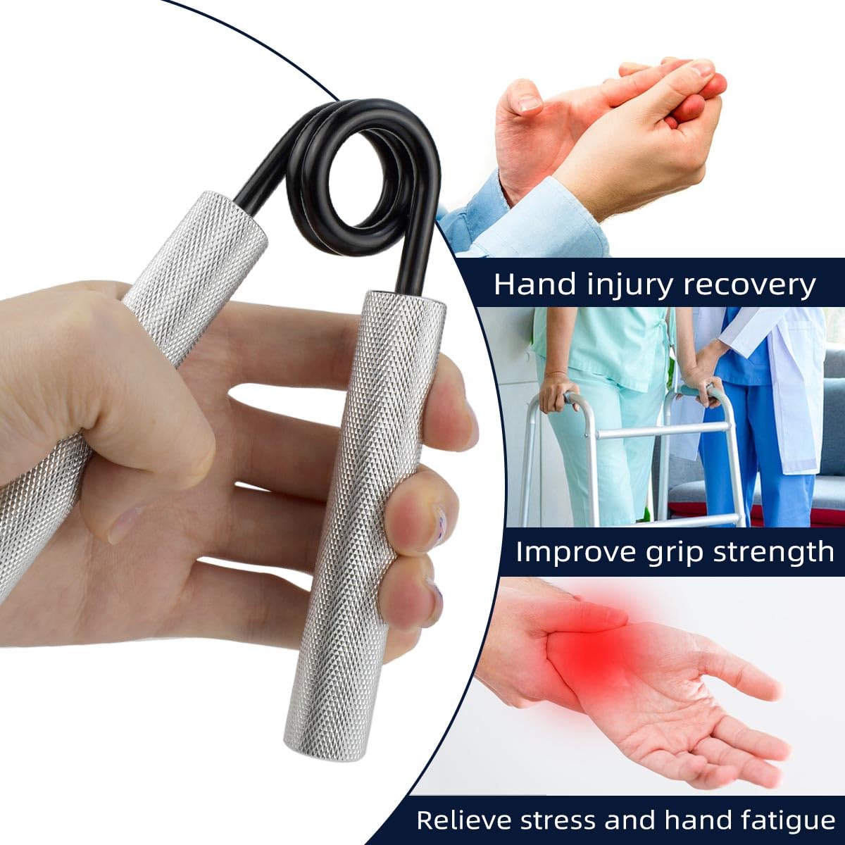 No Slip Heavy-Duty Metal Grip Strength Trainer Forearm Grip for Muscle Building Hand Rehabilitation Home Gym Exerciser Training Recovery Non-slip Hand Gripper Wrist Finger Hand Grip Strengthener