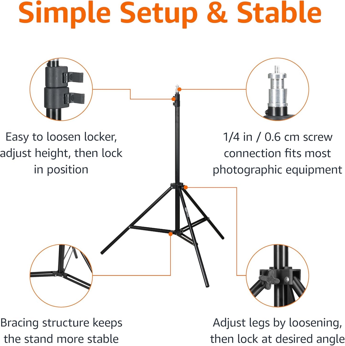 Amazon Basics 2.8-6.7 Portable Aluminum Photography Light Stand Tripod with Case, feet, Black