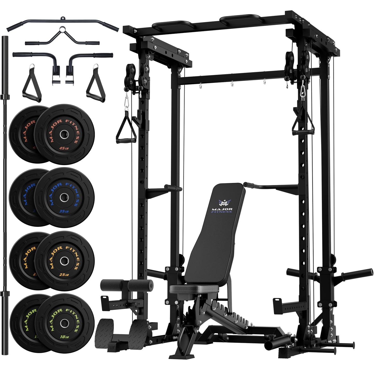 MAJOR FITNESS Drone3 Power Rack, 2500lbs Multi-Function Home Gym Squat Rack with Dual Pulley System, Pull-Up Bar & J-Hooks, Heavy-Duty Steel Frame for Maximum Stability & Strength Training
