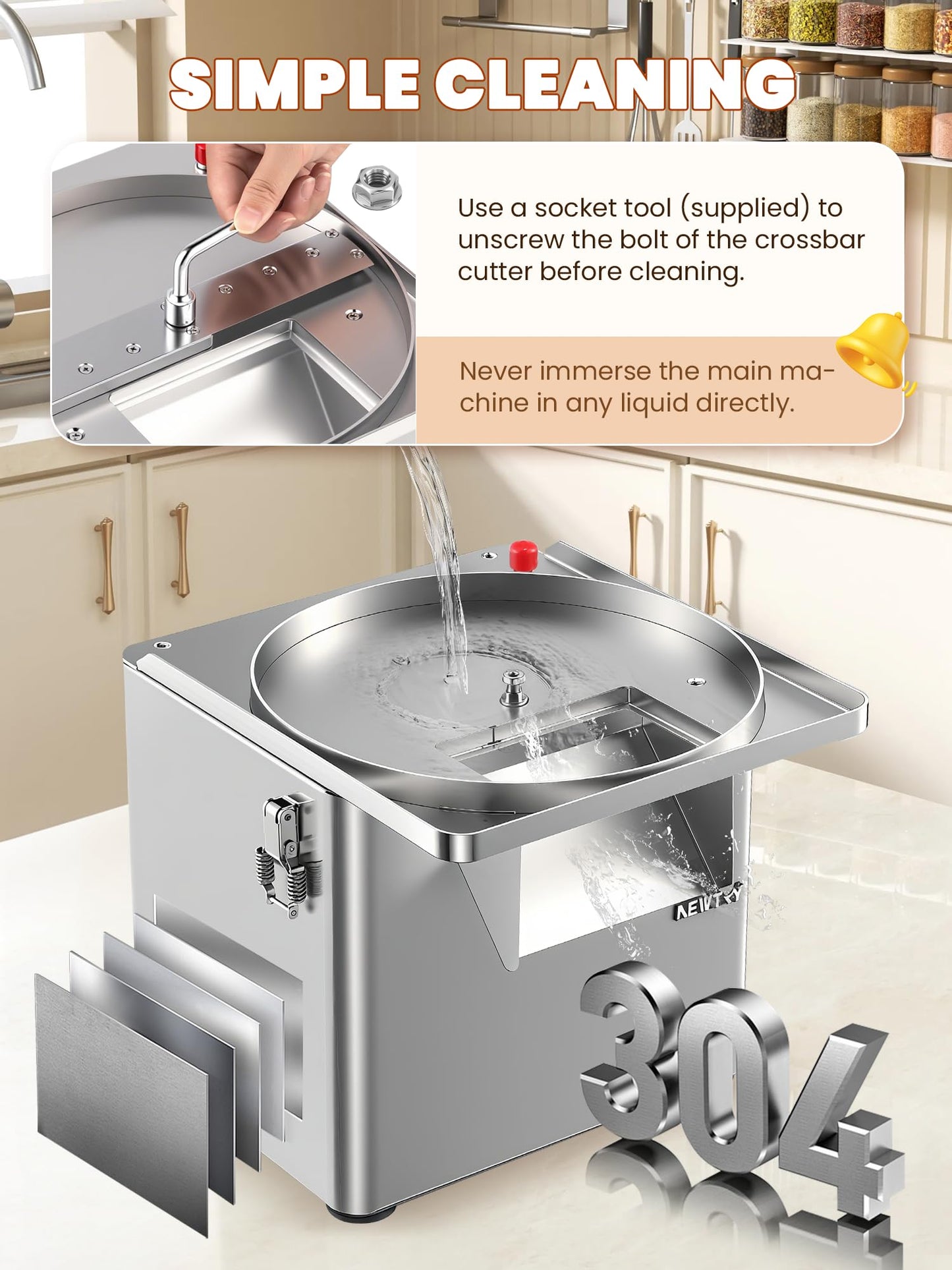 NEWTRY Commercial 4 in 1 Vegetable Processor, 250W Electric Vegetable Fruit Dicer with Slicer Shredder 6/8/10/13mm Dicing Grids, Automatic Slicer Shredder for Potatoes Carrots, Stainless Steel