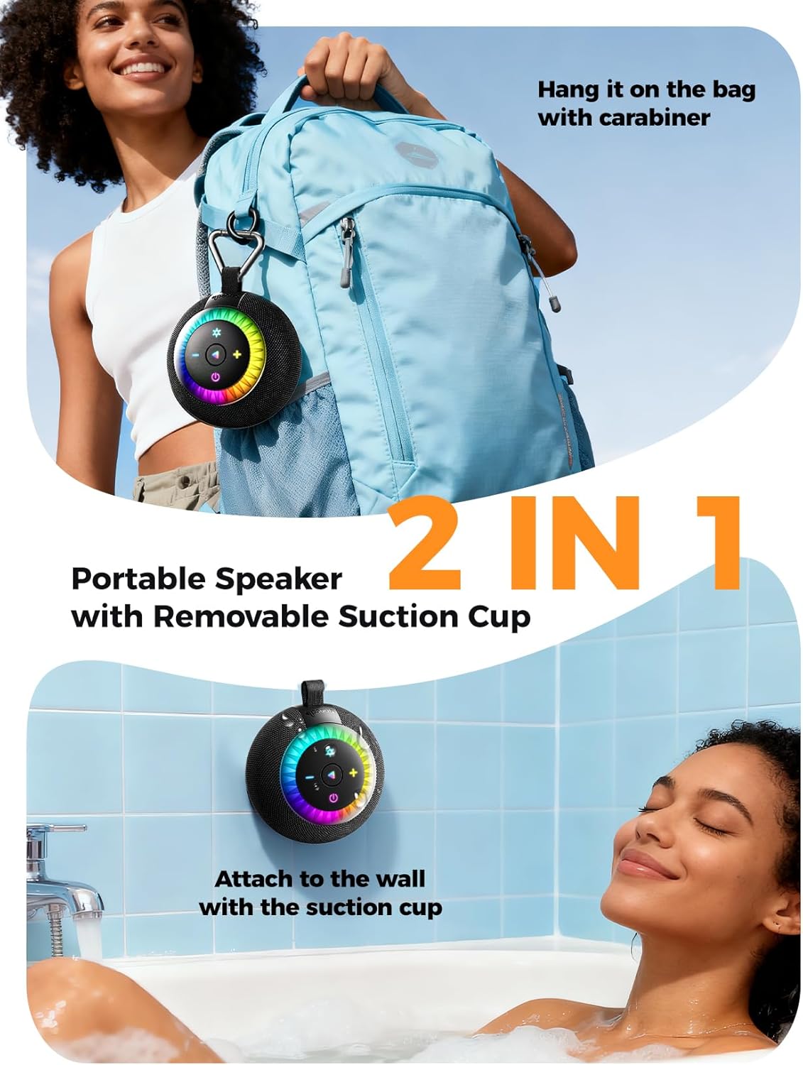 dbsono 360 IPX7 Shower Speaker Bluetooth Waterproof Portable: Surround Sound, Suction Cup Removable with Vacuum Exhaust