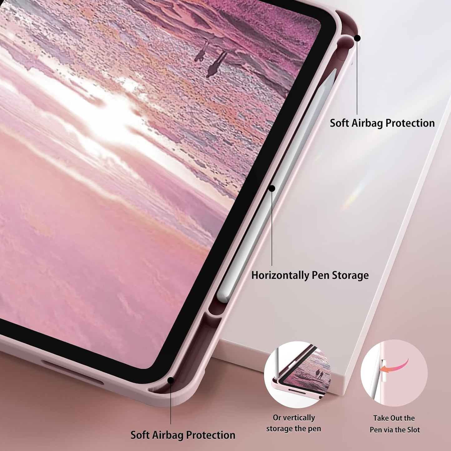 kenke 11/10th 11/10.9 inch 2025 A16/2022, for iPad Gen Case with Pencil Holder Soft TPU Back Shell Hybrid Slim Trifold