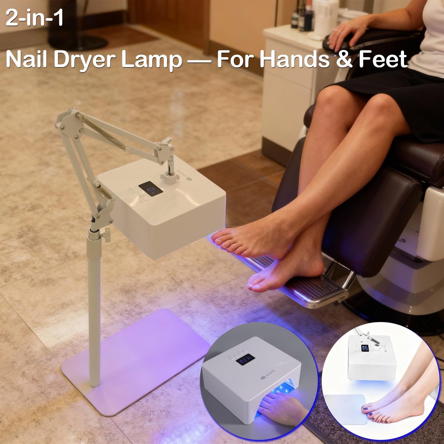 KIPPDURO 78W UV LED Nail Lamp for Feet & Hands, Rechargeable Cordless Gel Polish Dryer with Smart Sensor, 360° Adjustable Stand, Fast Curing Light for Home Salon & Pedicure White