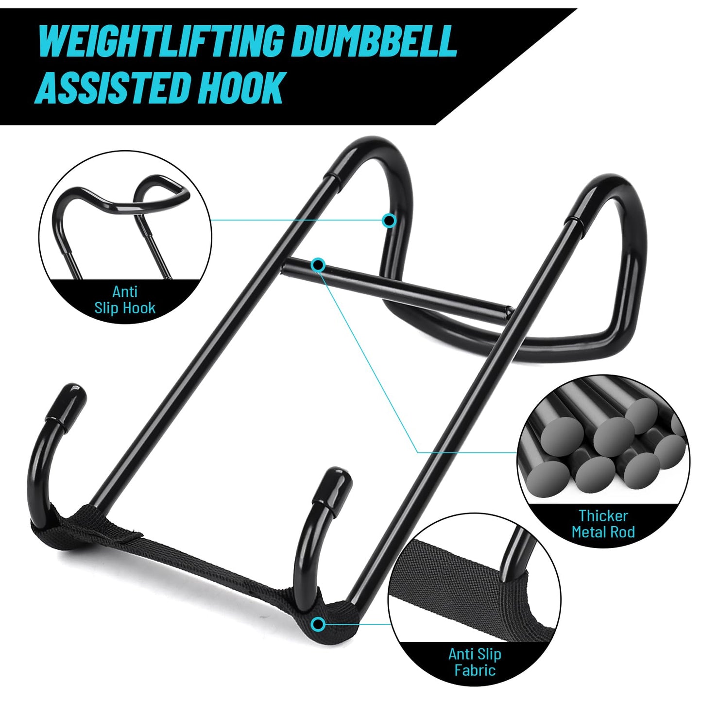 Roliwils 225LB Dumbbell Spotter Hooks (Pair) - Reduced noise, anti-scratch | Shoulder/chest press support | Easy solo use | For all fitness
