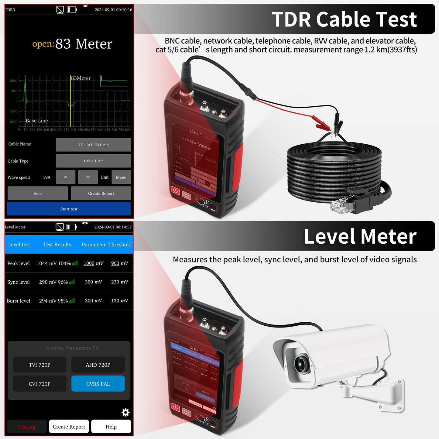 Multifunction RJ45 Network Caber Tester,Full Features UTP Cable Tester Cable Tracer,4" IPS Touch Screen Support TDR,DMM,OPM,POE++ Detect,Level Meter,Ethenet Network Tester,RJ45 TDR,Length,FTP(LT-600T)