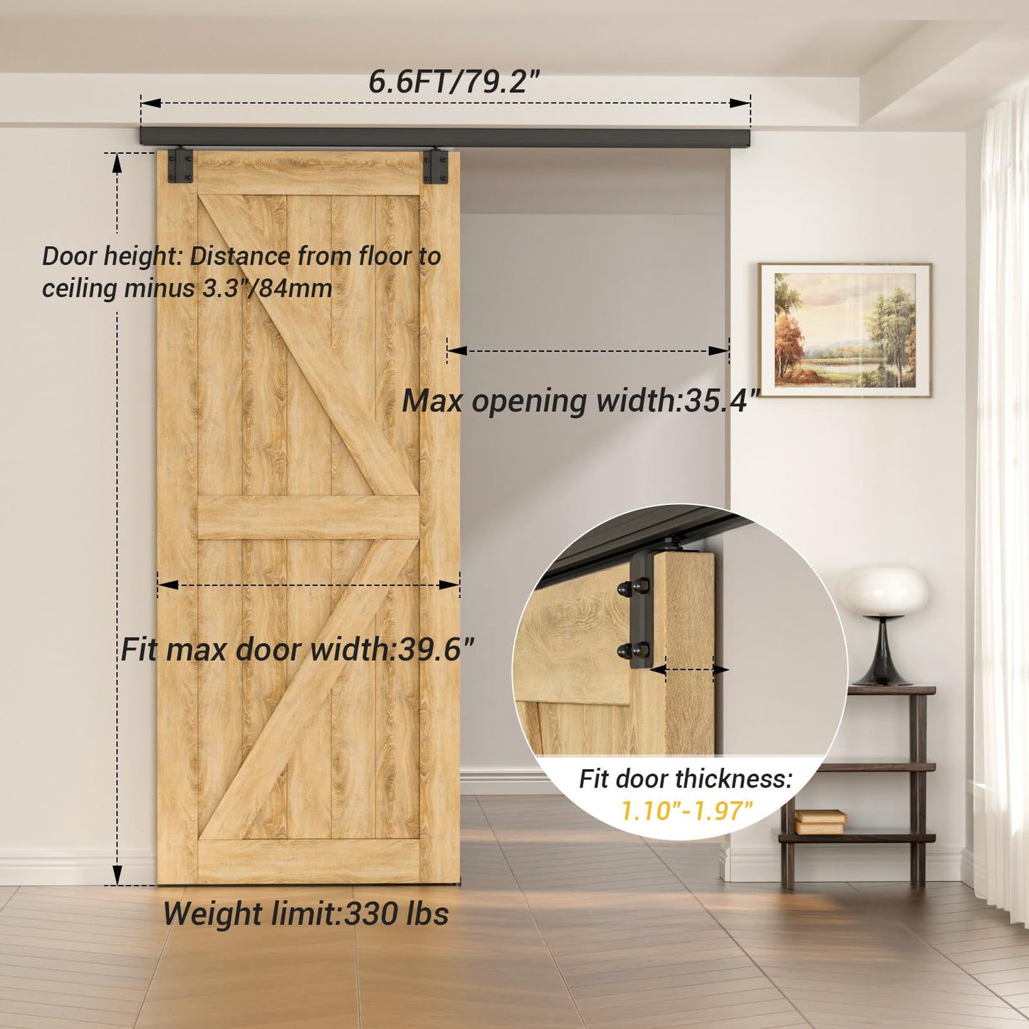 FLYVLIEG Heavy Duty Sliding Barn Door Track Kit, Ceiling Mount Box Rail Barn Door Hardware Kit for Single Door, Easy Install, 6.6FT(No Door)
