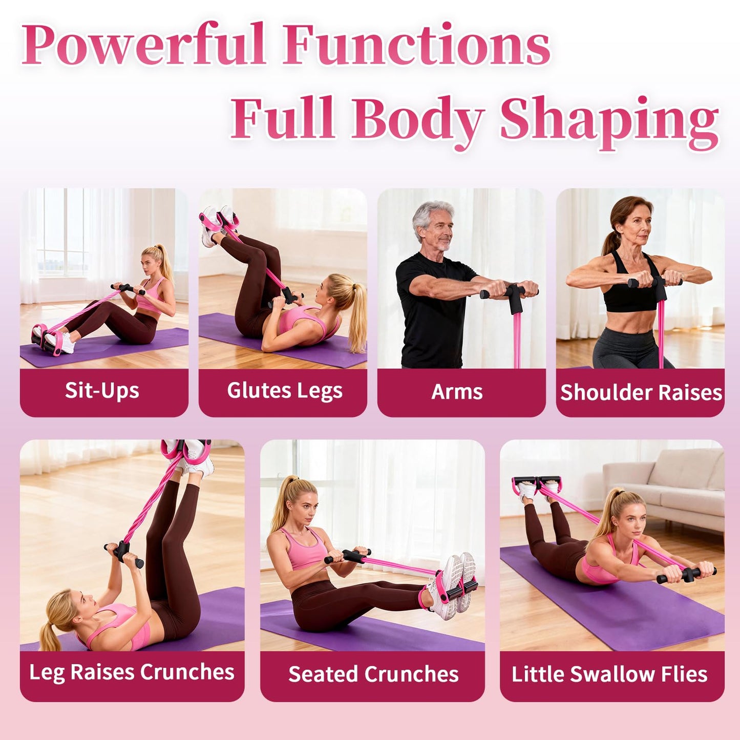 Multifunction Tension Rope, 6-Tube Elastic Yoga Pedal Puller Resistance Band, Natural Latex Tension Rope Fitness Equipment, for Abdomen/Waist/Arm/Leg Stretching Slimming Training