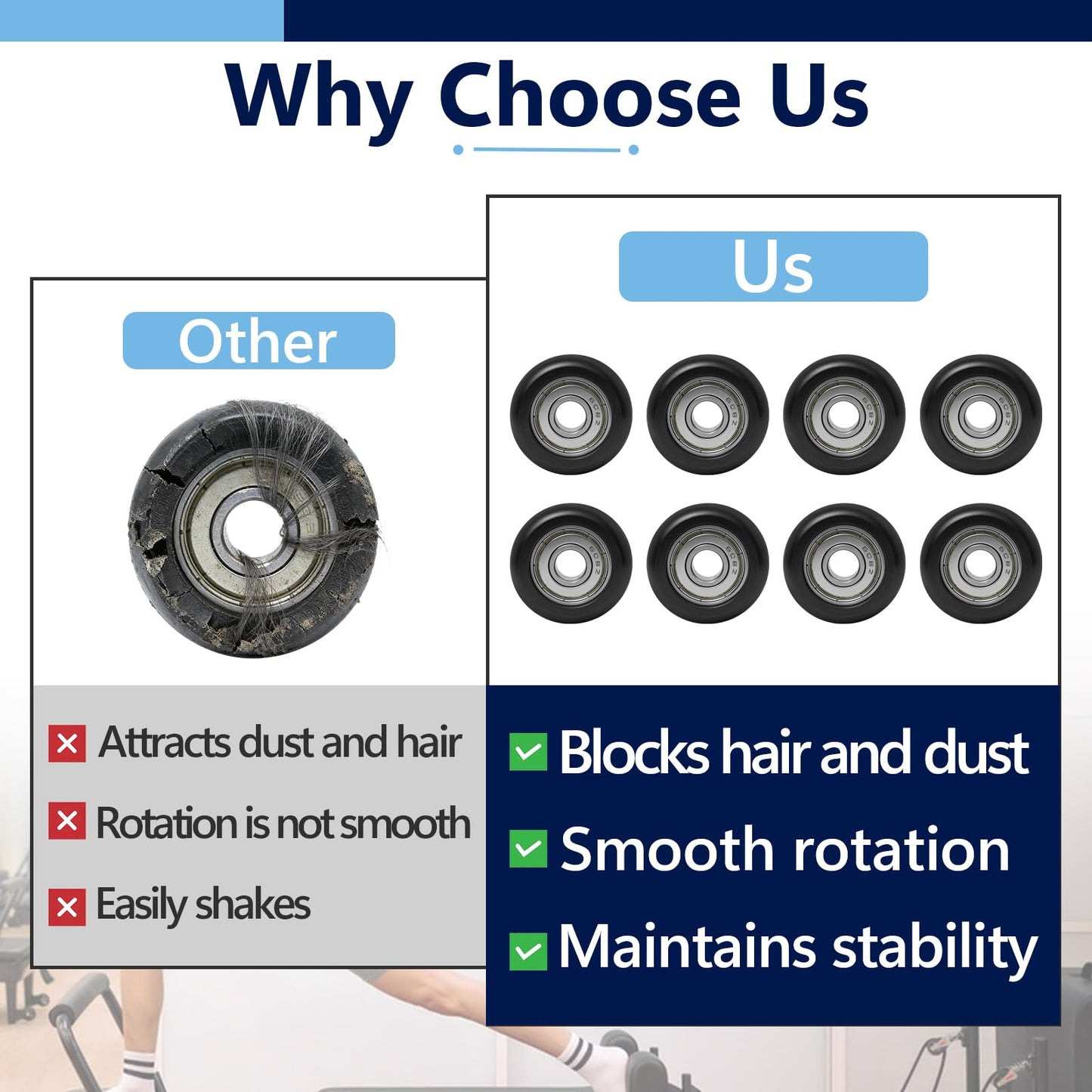 8 Pcs Roller Wheels Replacement Compatible with Aero Pilates Reformer, Smooth and Quiet Glide Wheels Compatible with Aero Pilates Reformer (Black)