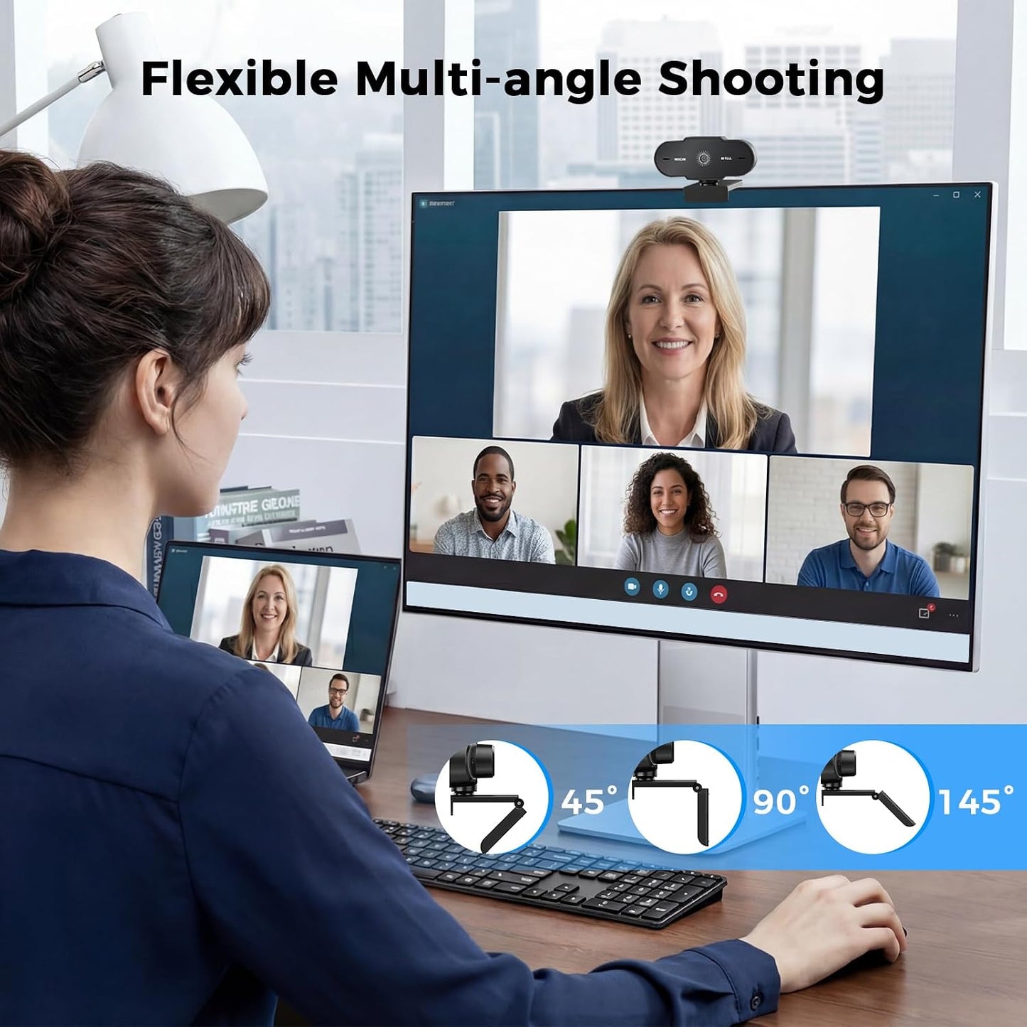 cbeyook 1080P 360 Full HD Webcam with Microphone, Auto Light Correction, Rotatable, Plug & Play, Compatible