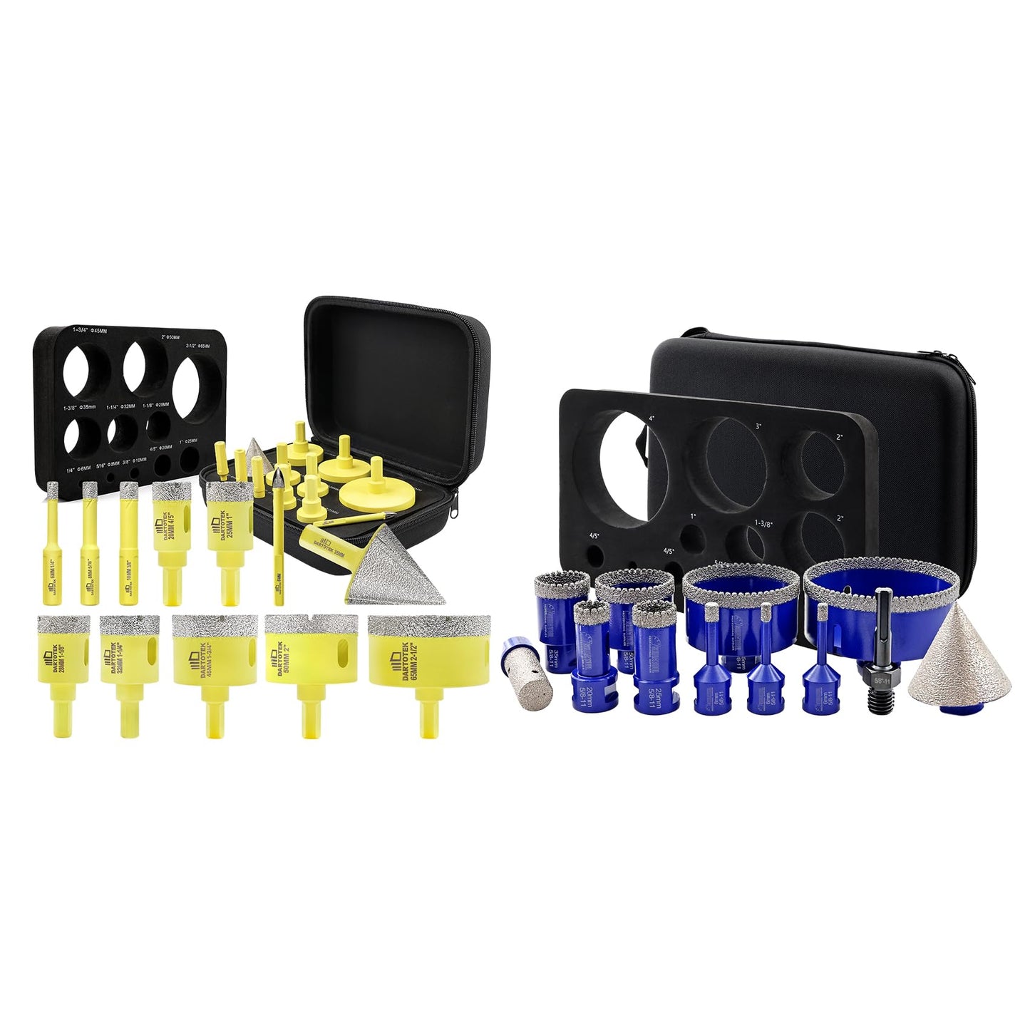 Diamond Core Drill Bits Set 12PCS - DARTOTEK Tile Hole Saw Kit (6/8/10/20/25/28/32/45/50/65mm/1-3/8/6mm for Porcelain, Ceramic Tile, Granite, Marble, Masonry