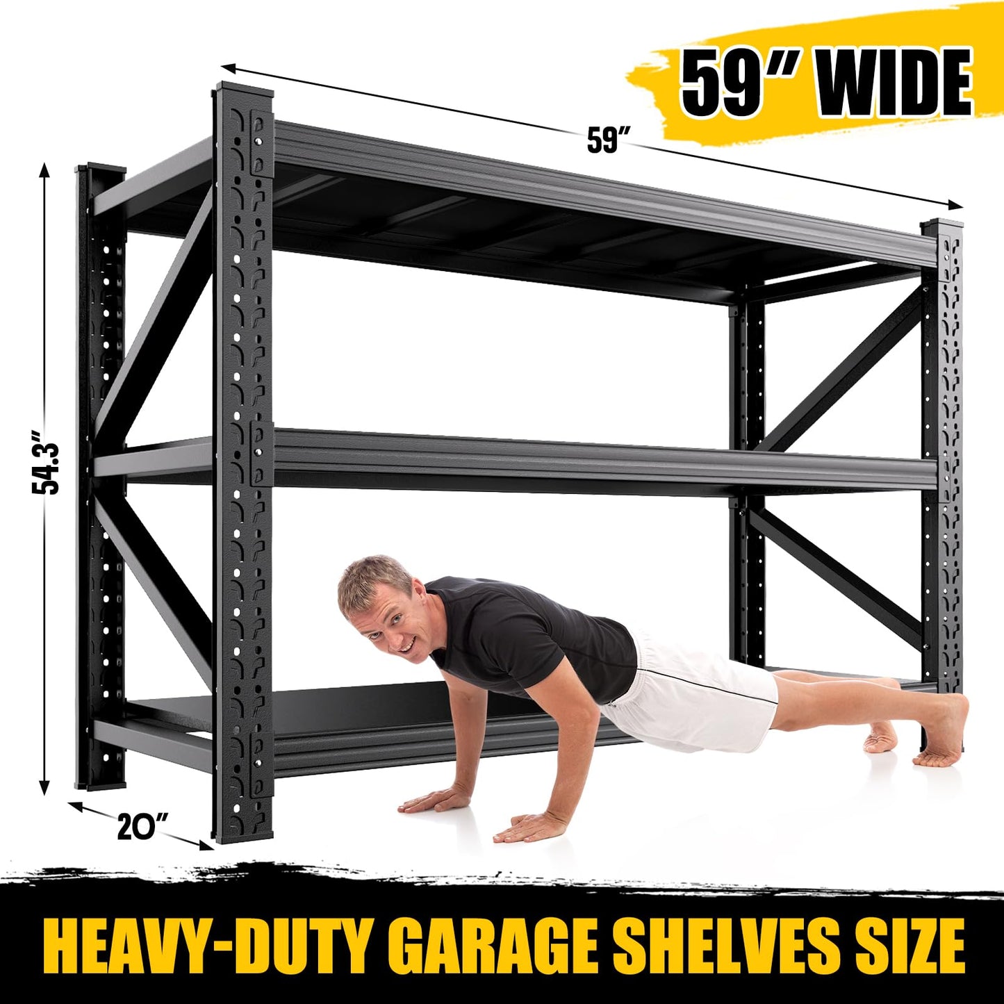 AXASIIO 5000LBS Heavy Duty Storage Shelves, 59"W Adjustable Garage Shelving Unit, Rust Proof Large Metal Storage Rack, 20"Dx59"Wx54.3"H Industrial Shelving for Warehouse, Basement, Shop, Supermarket