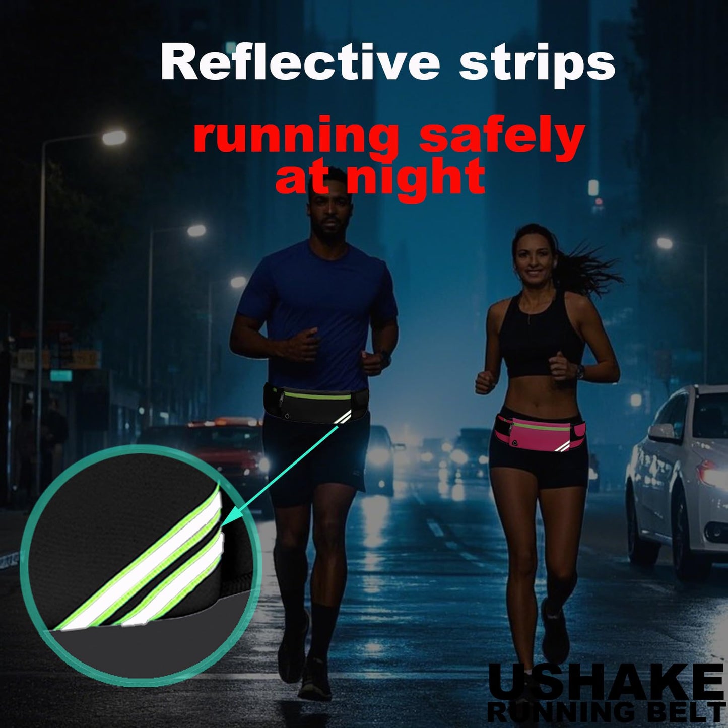 USHAKE Running Belt with Bounce-Free Pouch for iPhone and Samsung Galaxy - Ideal for Running, Walking, Cycling, and Gym Workouts Black