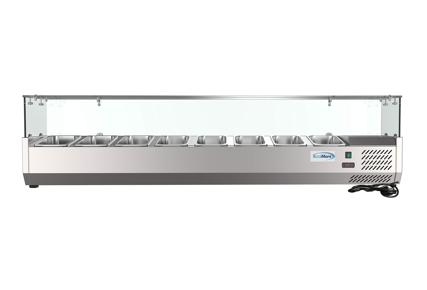 KoolMore SDC-8P-SG Condiment Prep Rail Station with Sneeze Guard, 71 Inch, Silver