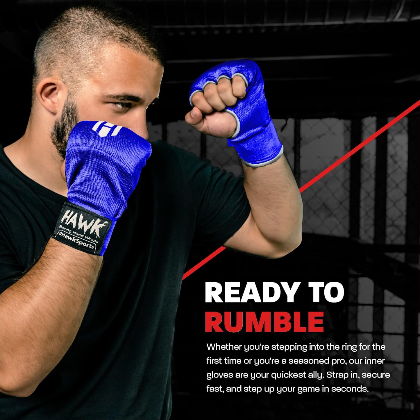 Hawk Padded Inner Gloves Training Gel Hand Wraps for Boxing Quick Wraps Men & Women Kickboxing Muay Thai MMA Bandages Fist Knuckle Wrist Protector Handwraps (Pair) (Blue, L/XL) - MMA Glove