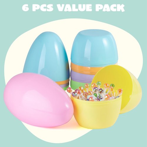 JOYIN Jumbo Easter Eggs - 10" Pastel Plastic Fillable Eggs for Treats, Party Favors & Decorations | 6 Pack