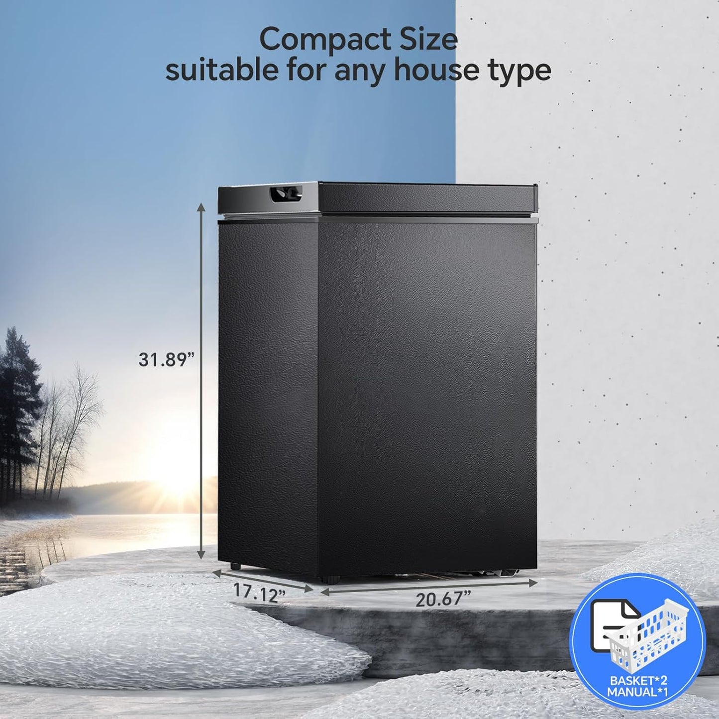 Kismile 2.8 Cubic Feet Chest Freezer with 2 Removable Basket Free Standing Top Open Door Compact Freezer with Adjustable Temperature for Home/Kitchen/Office/Bar