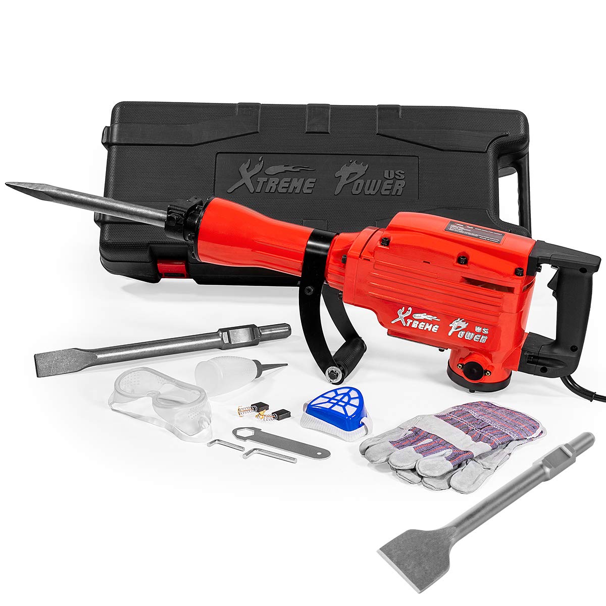 XtremepowerUS 2200W Demolition Electric Jack Hammer Chisel Heavy Duty DIY Demo Floor Scrap Cement Concrete Breaker Punch Drill Set Include (Point, Flat and Scraping Bit)