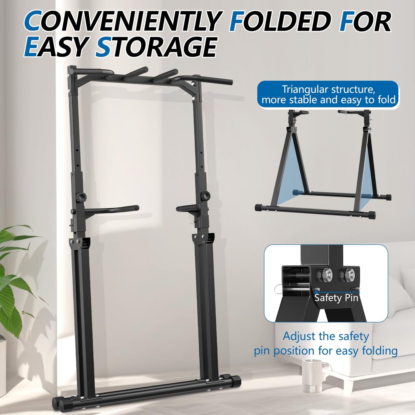 STACOO Foldable Pull Up Bar Pull Up Station,Power Tower with Triangular Structure, Multi-Functional Dip Station for Home Gym 300LB