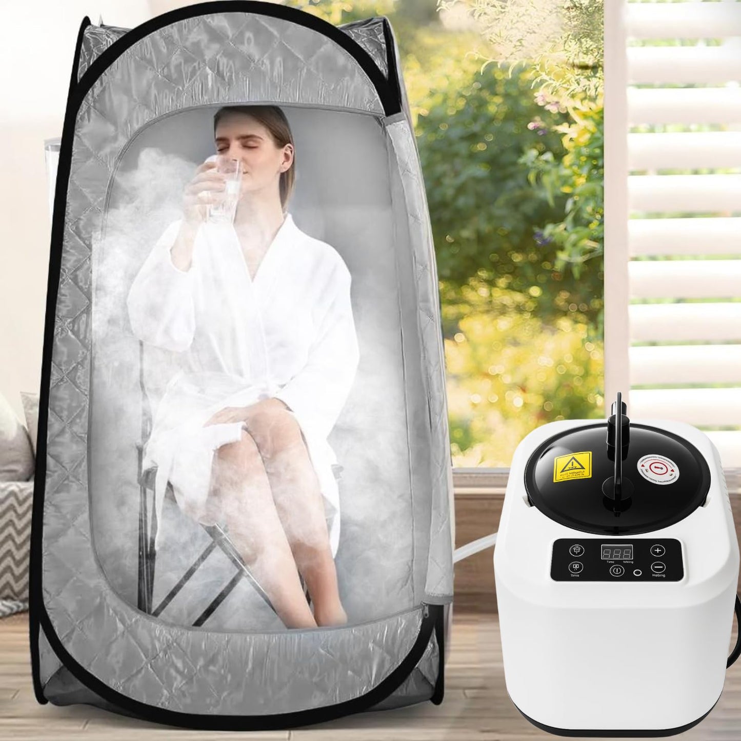 HOSOUTION 5L Sauna Steamer with Larger Volume and More Steam Output, Fcc Certified 5L & 2000W Steam Generator, Sauna Steamer Machine with Remote Control, Portable Sauna Steamer, White