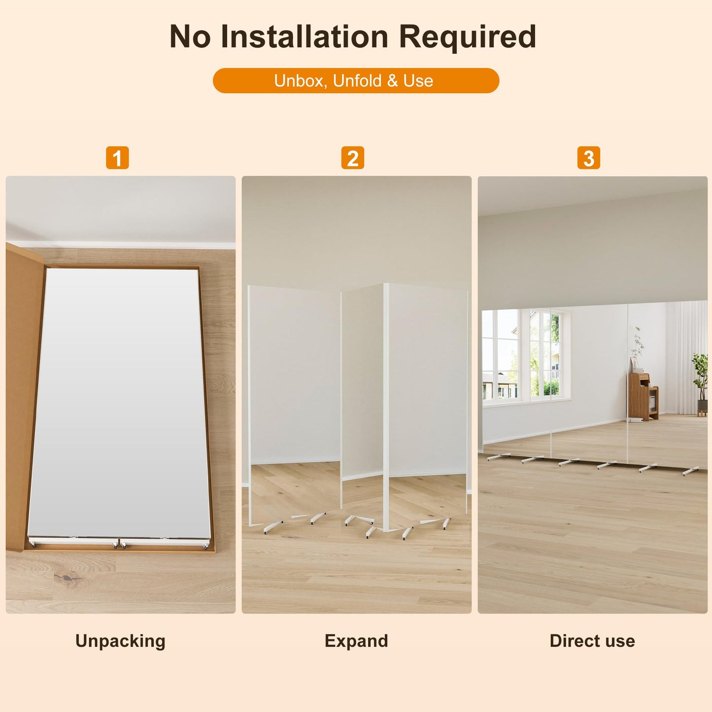 brisafe NanoMirror Non-Glass 118" x 71" Extra Large Mobile Dance Mirror with Wheels, Shatterproof Nano Film Rolling Gym Mirror for Studio, Yoga, Pilates, School & Home Gym, Black