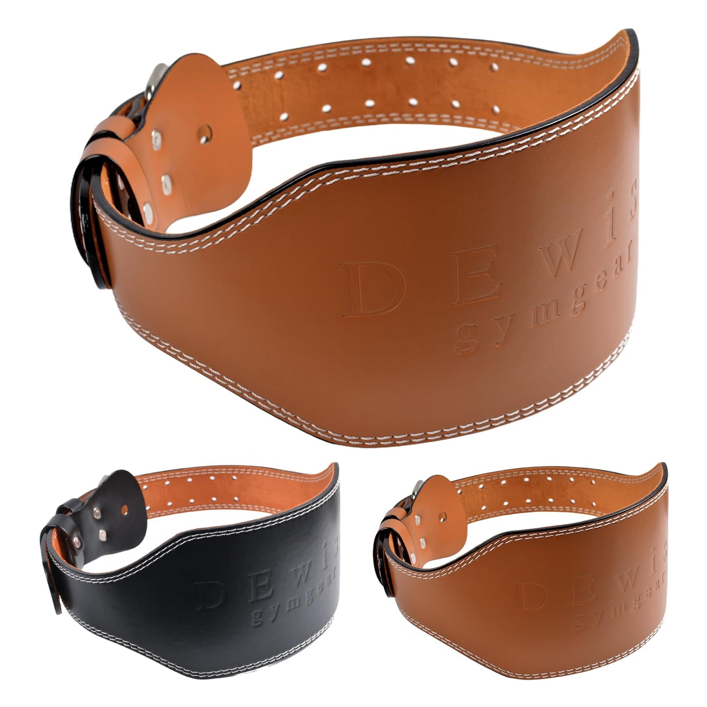 Leather Gym Fitness Belt, 4" & 6" Padded Lumbar Back Support, 10 Adjustable Holes for Weightlifting Powerlifting Bodybuilding Deadlift Squat Workout Strength Training (6-Inch, Brown, 33"-36")
