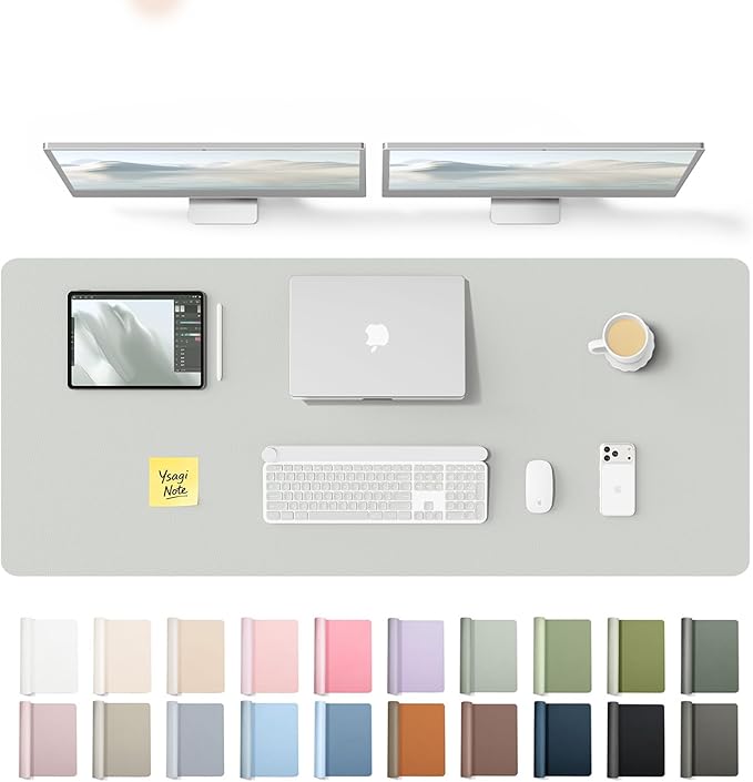 YSAGi Leather Desk Pad Protector, Office Desk Mat, Large Mouse Pad, Non-Slip PU Leather Desk Blotter, Laptop Desk Pad, Waterproof Desk Writing Pad for Office and Home (Light Grey,55" x 17.2")