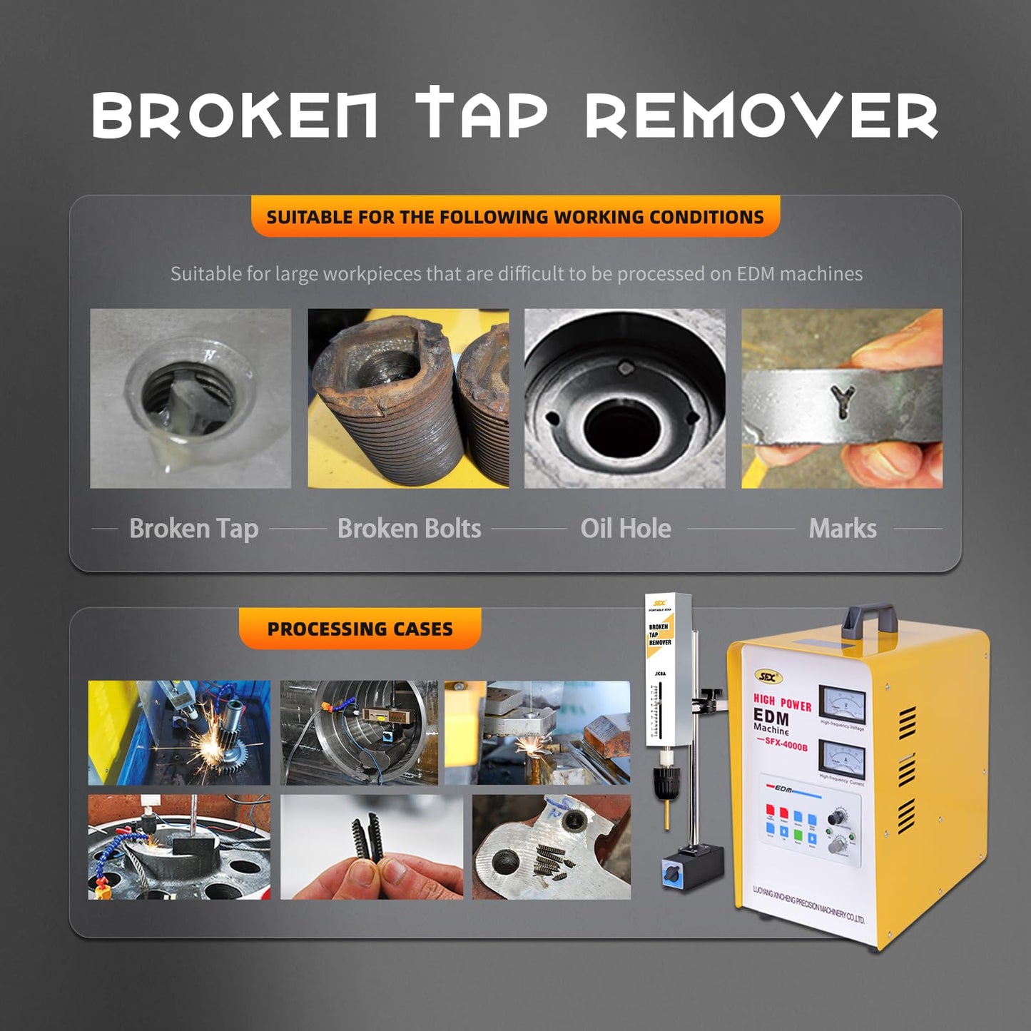 SFX Portable EDM Broken Tap Remover, Mini EDM Spark Erosion,Remove broken Screw,drills,taps, bolts from Blind Hole, Depth Setting, Power 3000W Fast remove M2 to M48(Dia. 0.07in to 2 in)