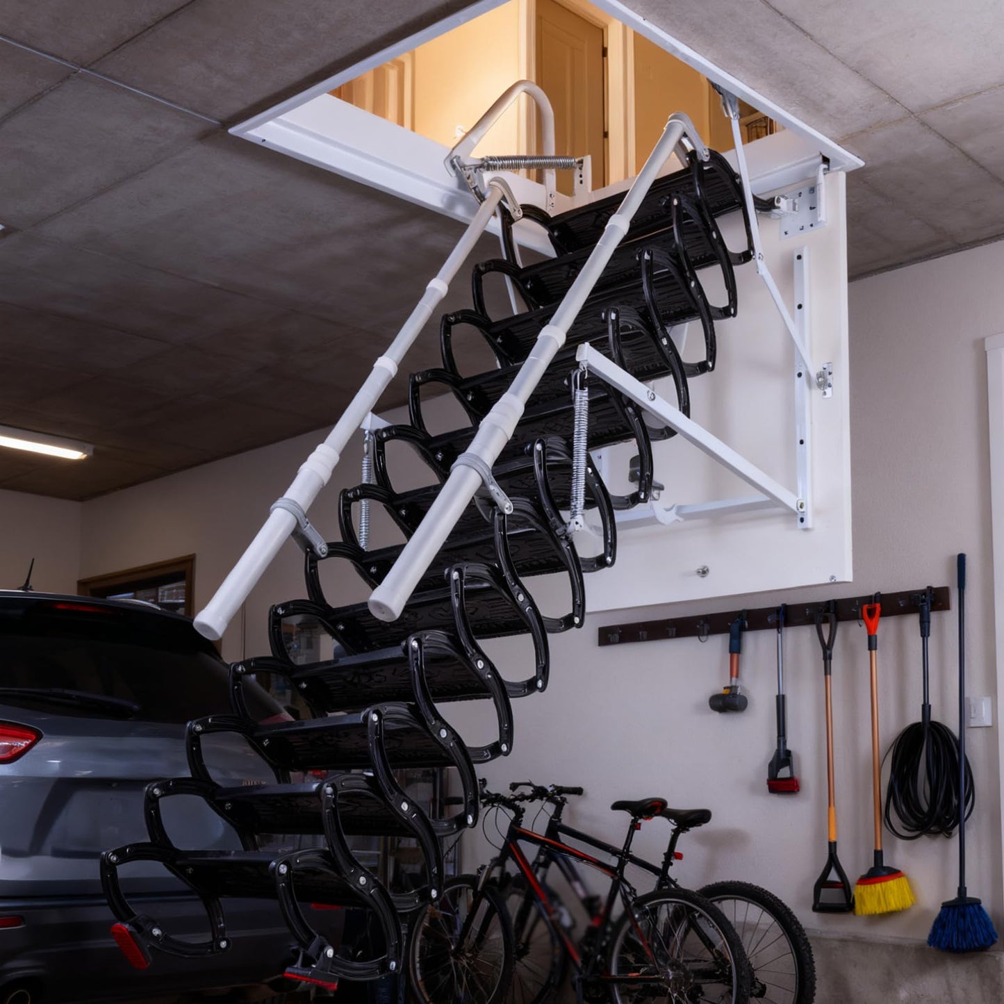 9.8ft Electirc Attic Ceiling Ladder, Pull Down Attics Ladder with Handrails, Folding Retractable Loft Ladders, Invisible Telescoping Attic Stairs, Extension Steps Staircase for Garage, Home, Basement