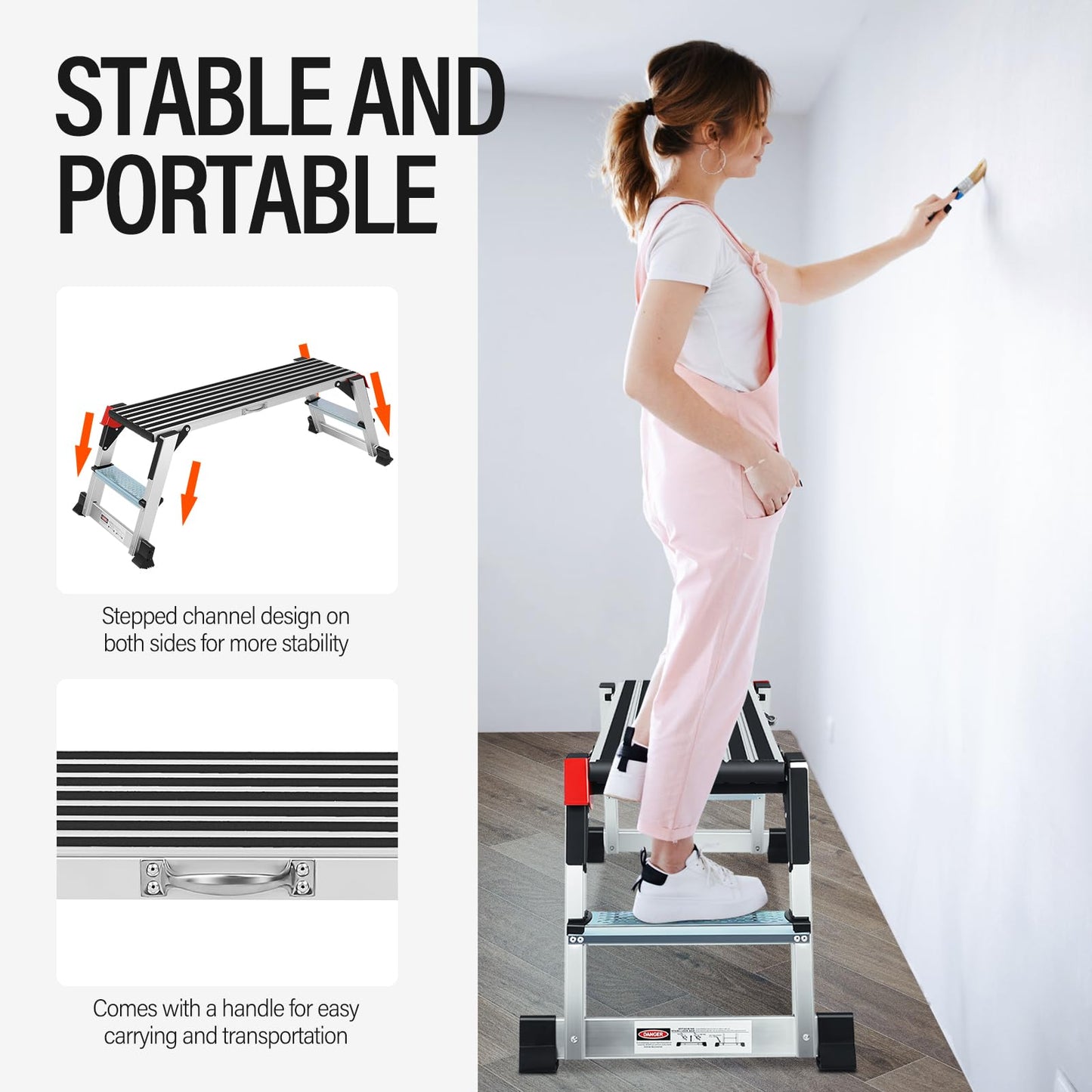 Aluminum Work Platform, 40"×12"×20" Step Stool Foldable, Work Platform Step Ladder for Washing Vehicles, Cleaning, Painting 330 LBS Capacity
