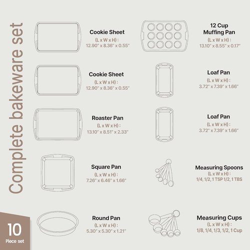 Gray Marble Bakeware Set - 10-Piece Nonstick Carbon Steel Baking Sheets & Pans | Space-Saving & Dishwasher Safe