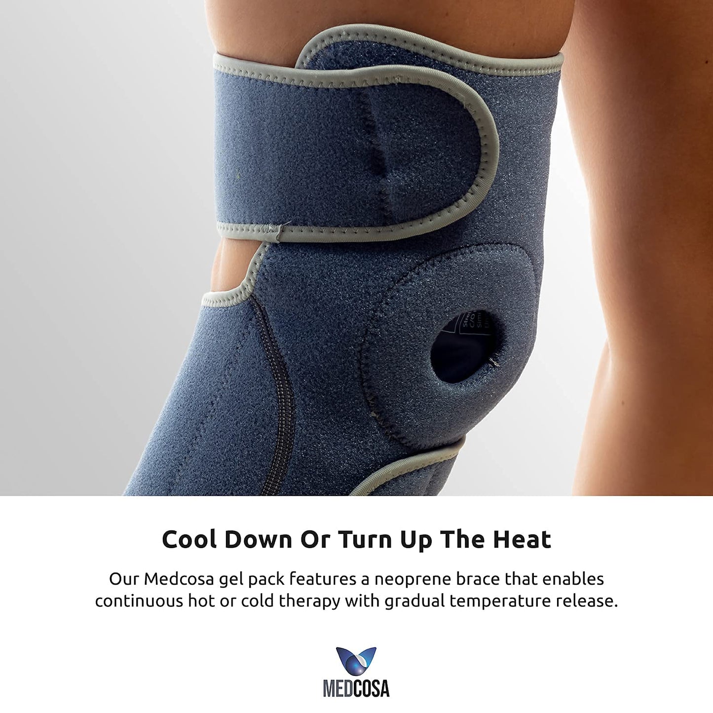 Medcosa Ice Pack for Knee - Hot or Cold Gel Wrap for Knees - Heating or Cooling Compression for Men and Women - Adjustable Flexible Brace Wraps Around Entire Knee