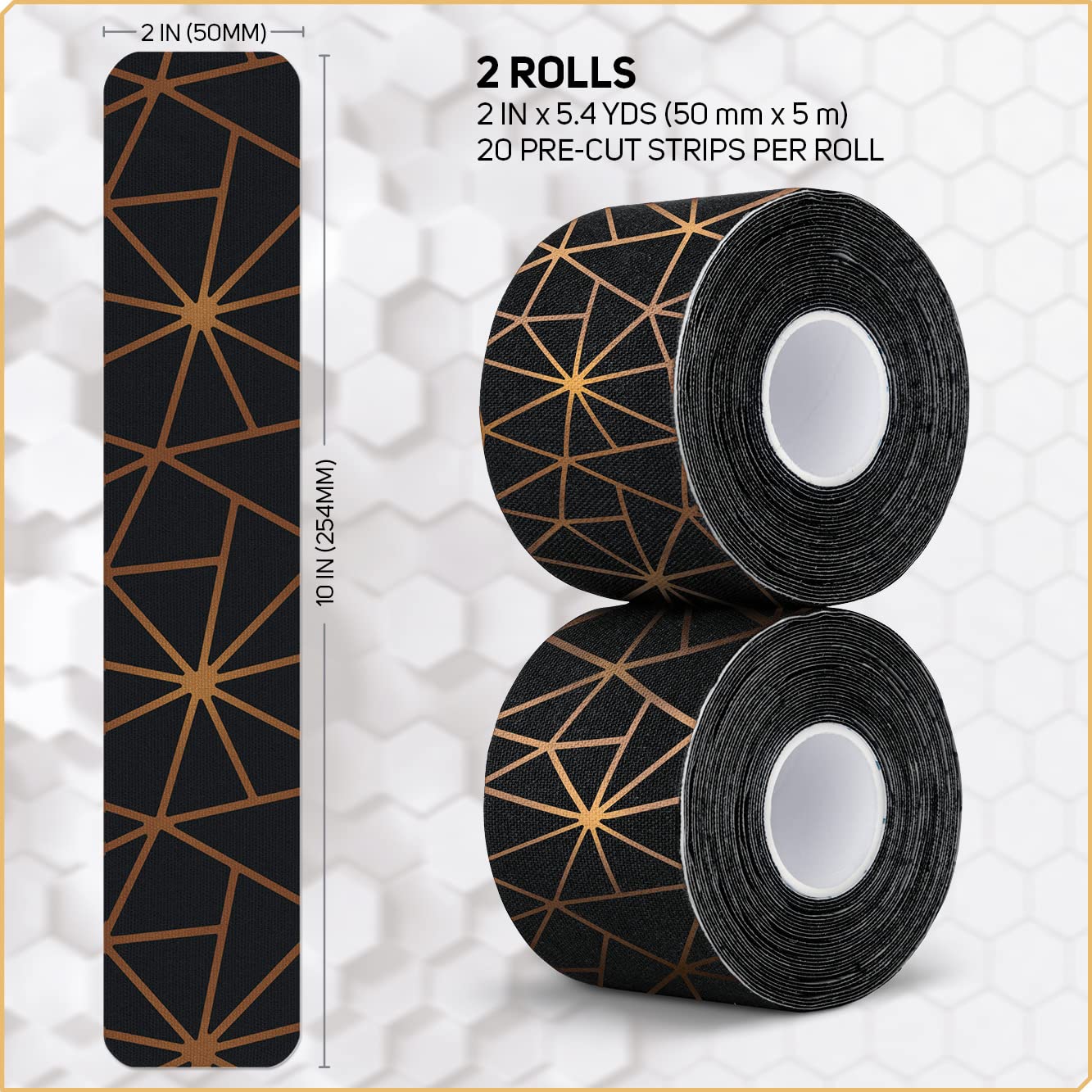 Care Science Waterproof Kinesiology Tape, 40 ct Precut Strips (2 Rolls), Copper Infused | Water Resistant Strips, Elastic Athletic Tape for Sports & Weightlifting, Muscle Strain Relief & Joint Support