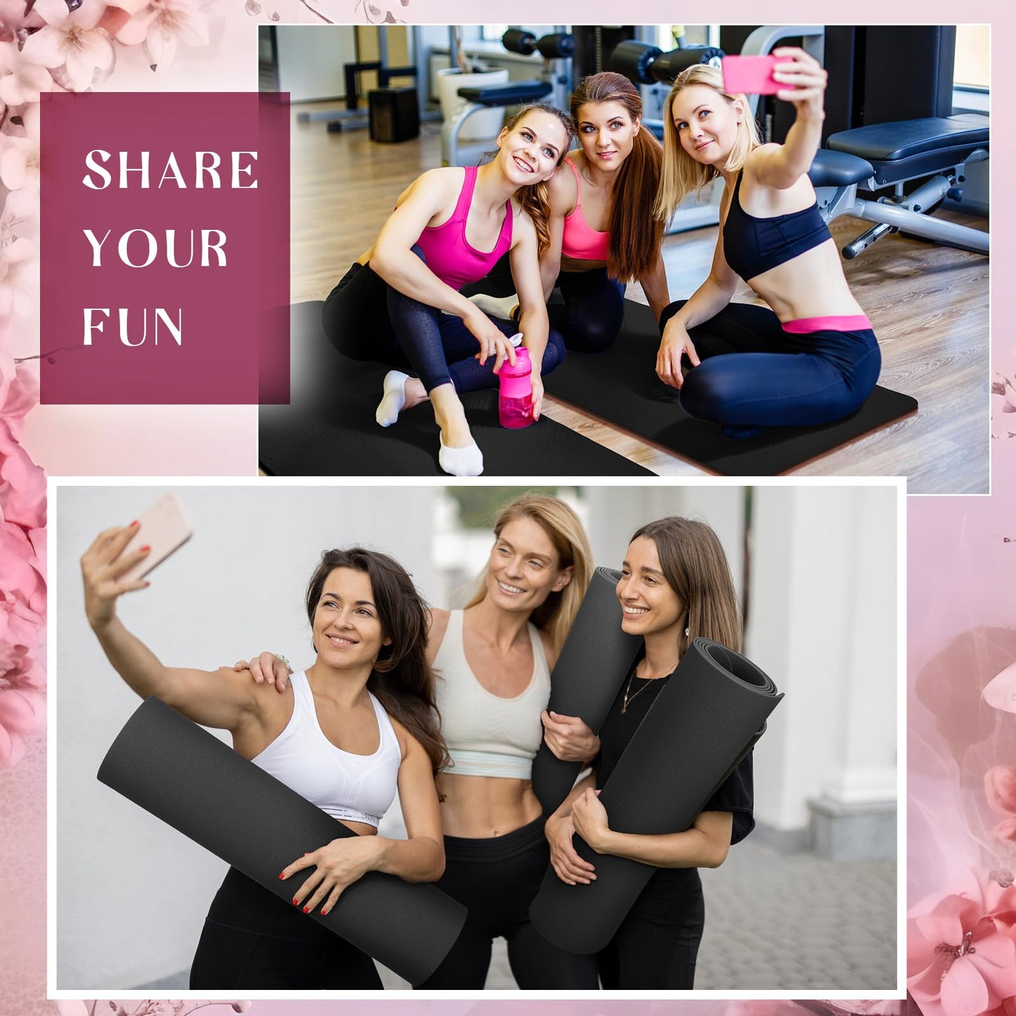 Timgle 6 Pcs 10mm Thick Yoga Mat Bulk 68 x 24 Inches Anti-slip Tear-resistant Exercise Mat Adult Gym Mats for Fitness, Stretching, Workout and Studio, Outdoor Yoga, Pilates(Black)
